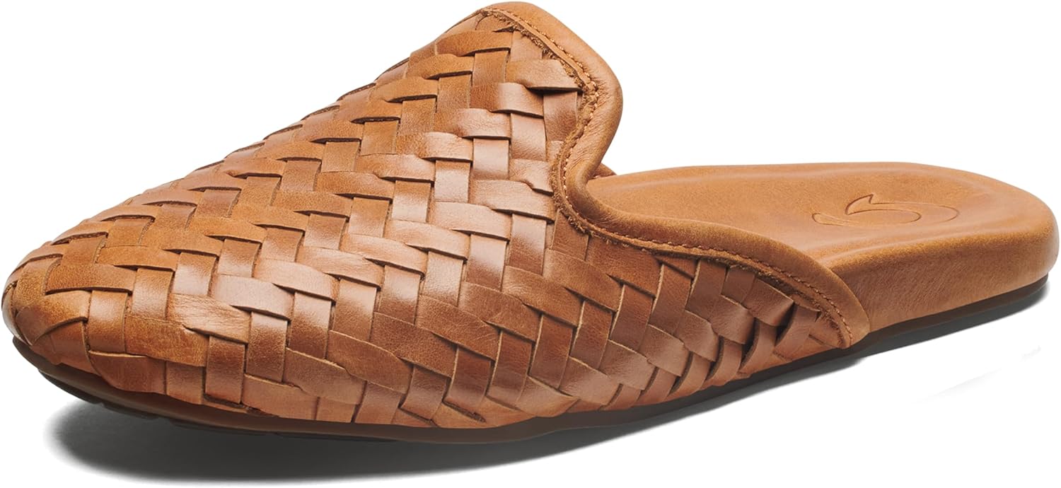 OLUKAI Mi'I Women's Slip-On Mules, Premium Leather & Woven Details, Arch Support & Comfort Fit, All-Day Casual Wear