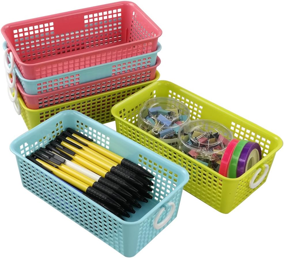 Small Plastic Rectangular Desktop Storage Basket, Pack of 6
