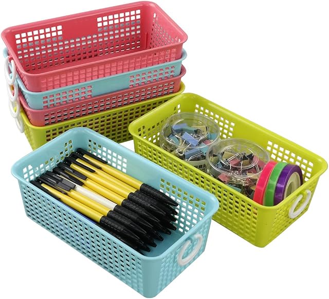 Cadineer Small Plastic Rectangular Desktop Storage Basket, Pack of 6