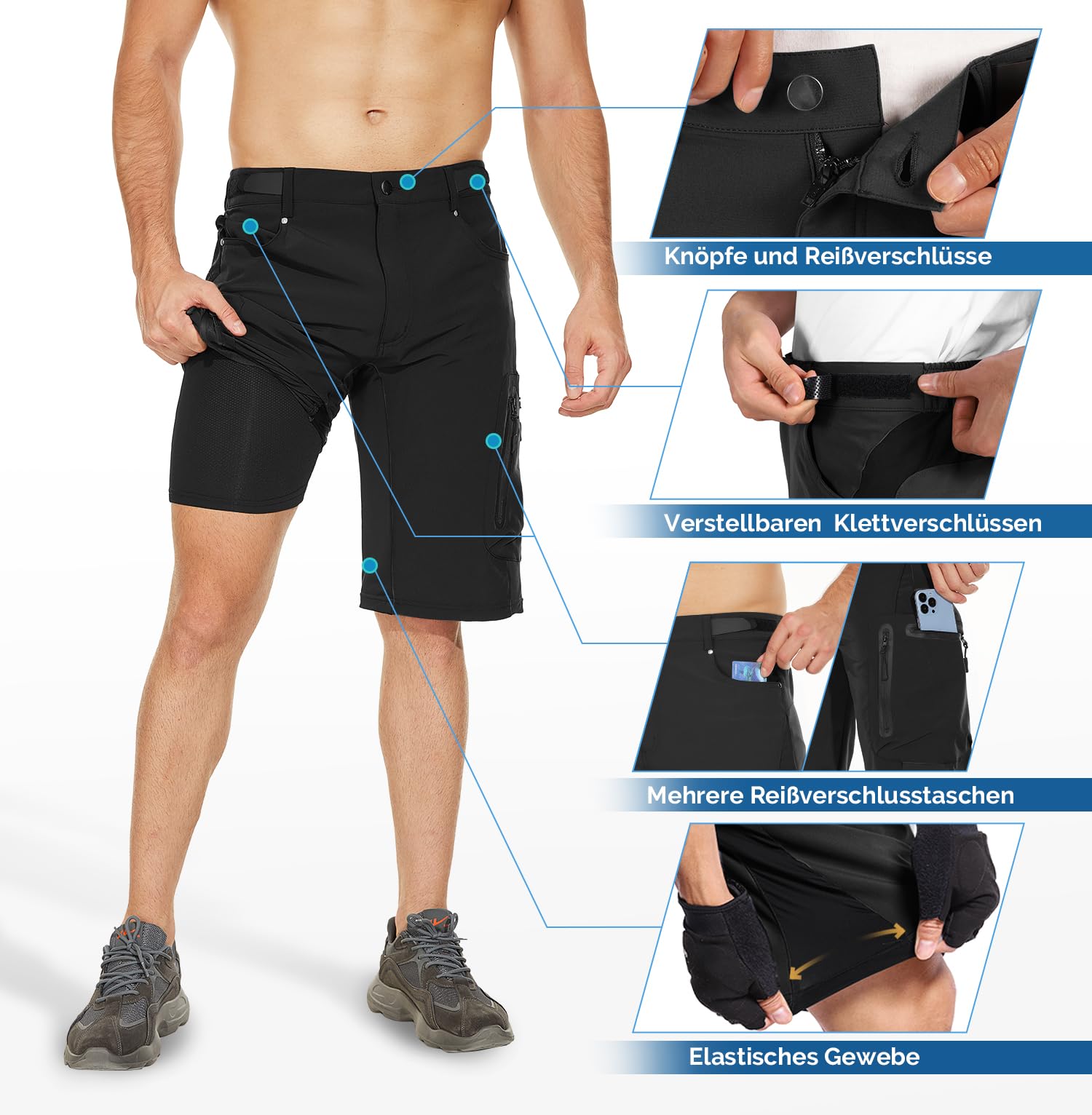 Cycorld MTB Hose Herren Radhose, Schnelltrocknend Mountainbike Hose Fahrradhose mit 4D Sitzpolster, Elastische Outdoor Sport Herren Radlerhose MTB Bike Shorts