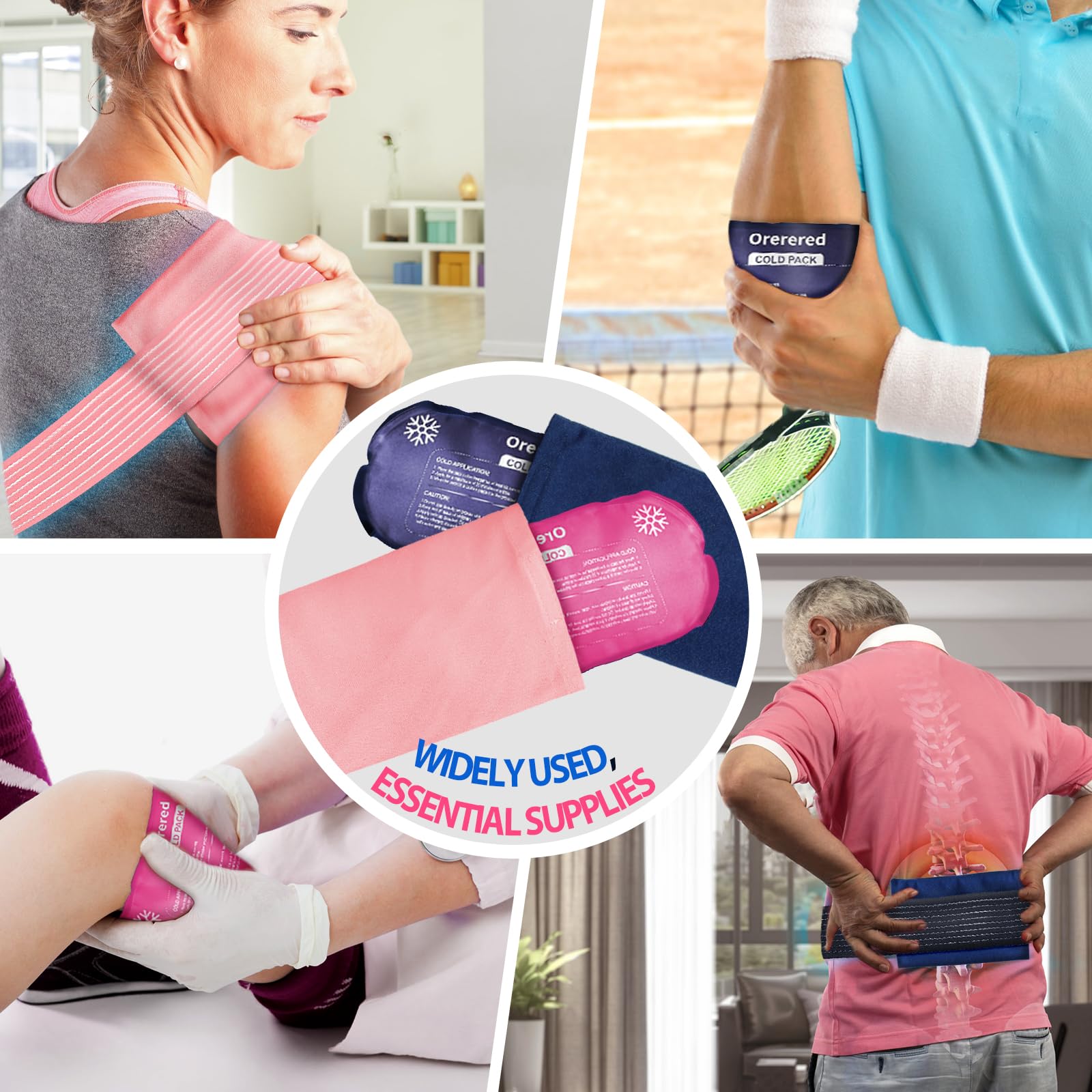 Bolsas de hielo frío reutilizables para lesiones, juego de 3 piezas de gel frío para recuperación de lesiones, alivia el dolor articular y muscular, ajustable y flexible para rodillas, espalda,