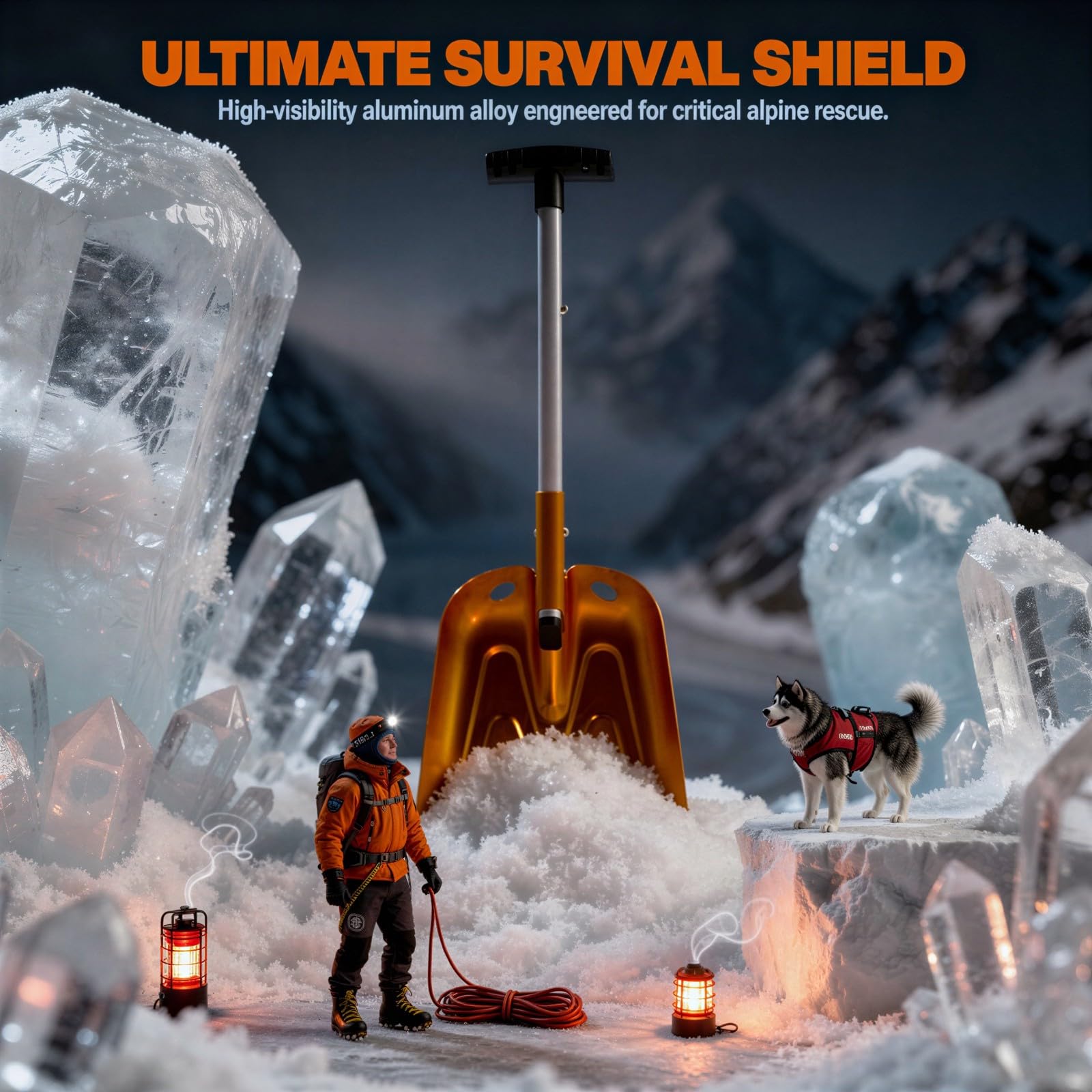 Schneeschaufel für den Notfall, 25,6 Zoll Teleskop-Aluminiumschneeräumer mit 8,7 Zoll breitem Schaufelblatt, leicht und tragbar für Auto, Camping, Sand und Winterausrüstung, orange D-Griff
