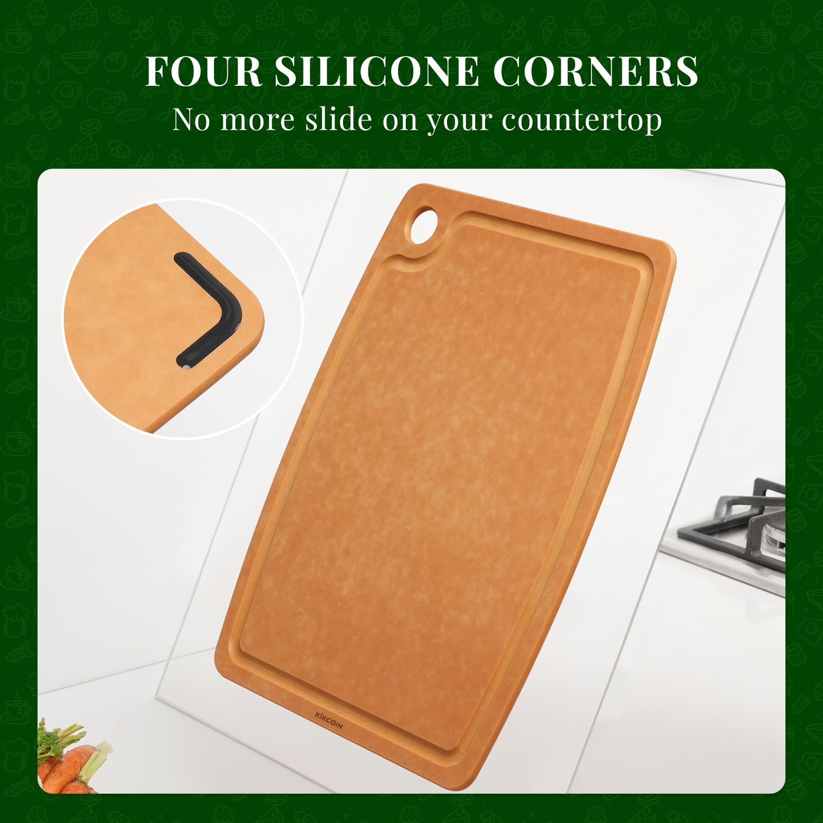 Tabla de cortar de madera, tablas de cortar para cocina, aptas para lavavajillas, tabla de cortar antideslizante con ranura para jugo, tabla de cortar compuesta de fibra de madera con agujero para