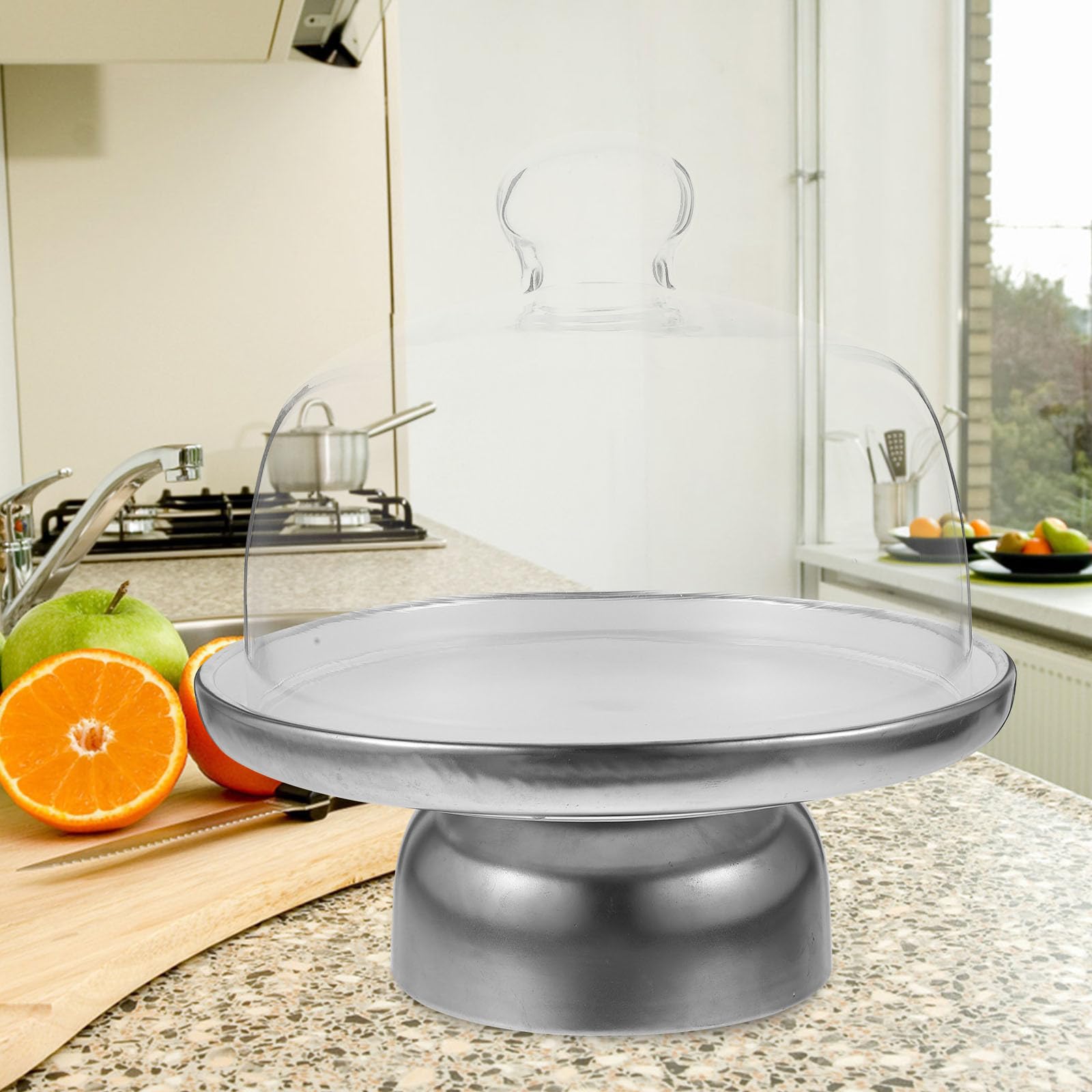Vassoio per Dolci in Materiale Ceramico con Cupola in Vetro, Piatto Stabile per Frutta e Snack, per Ristoranti e Hotel