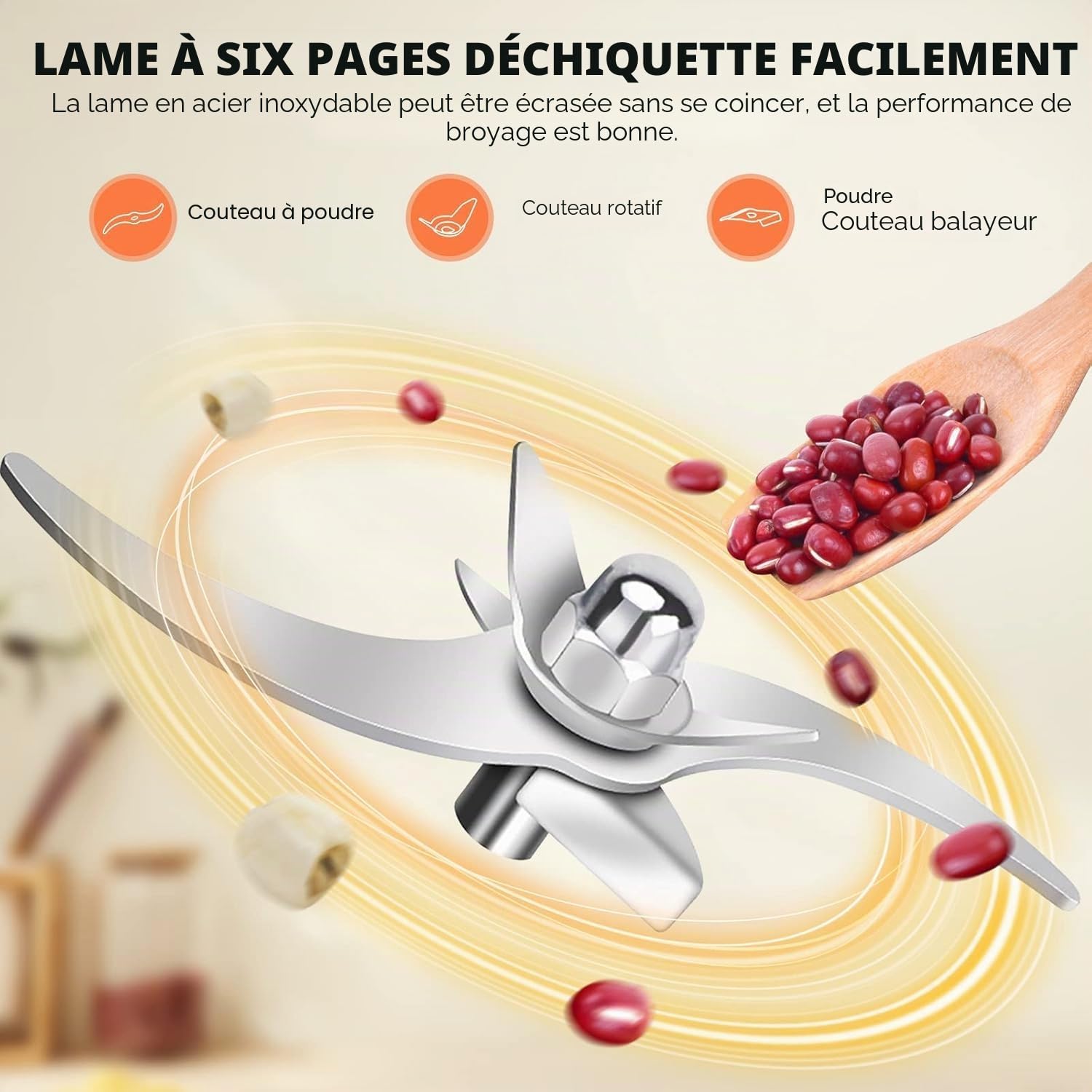 Moulin à Céréales Électrique, PaNt 500g Haute Vitesse Broyage Moulin à Épices Moulin Epices Grinder Électrique avec 3 Lames en Acier Inoxydable Machine à Poudre pour Céréales Herbes Épices Noix