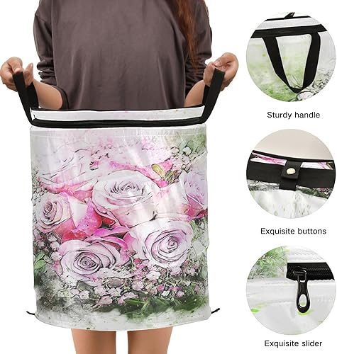 Miniatura 3 de tub 59L folding round wreath storage bag with handles for book Beautiful Watercolor Flowers Art,cesta separadora de ropa