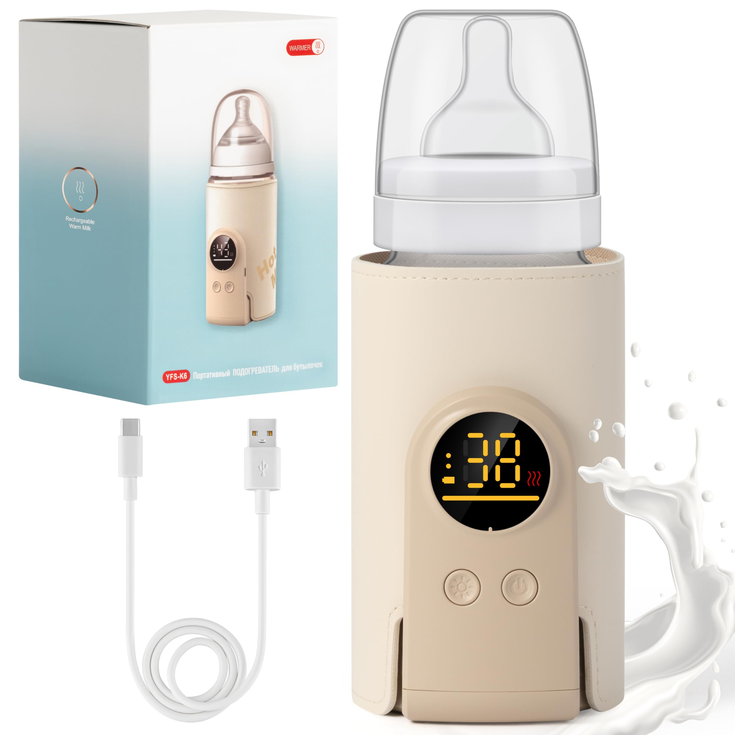 Chauffe-biberon portable réglable à 6 vitesses | Isolation de température précise avec lumière d'ambiance nocturne sans fil