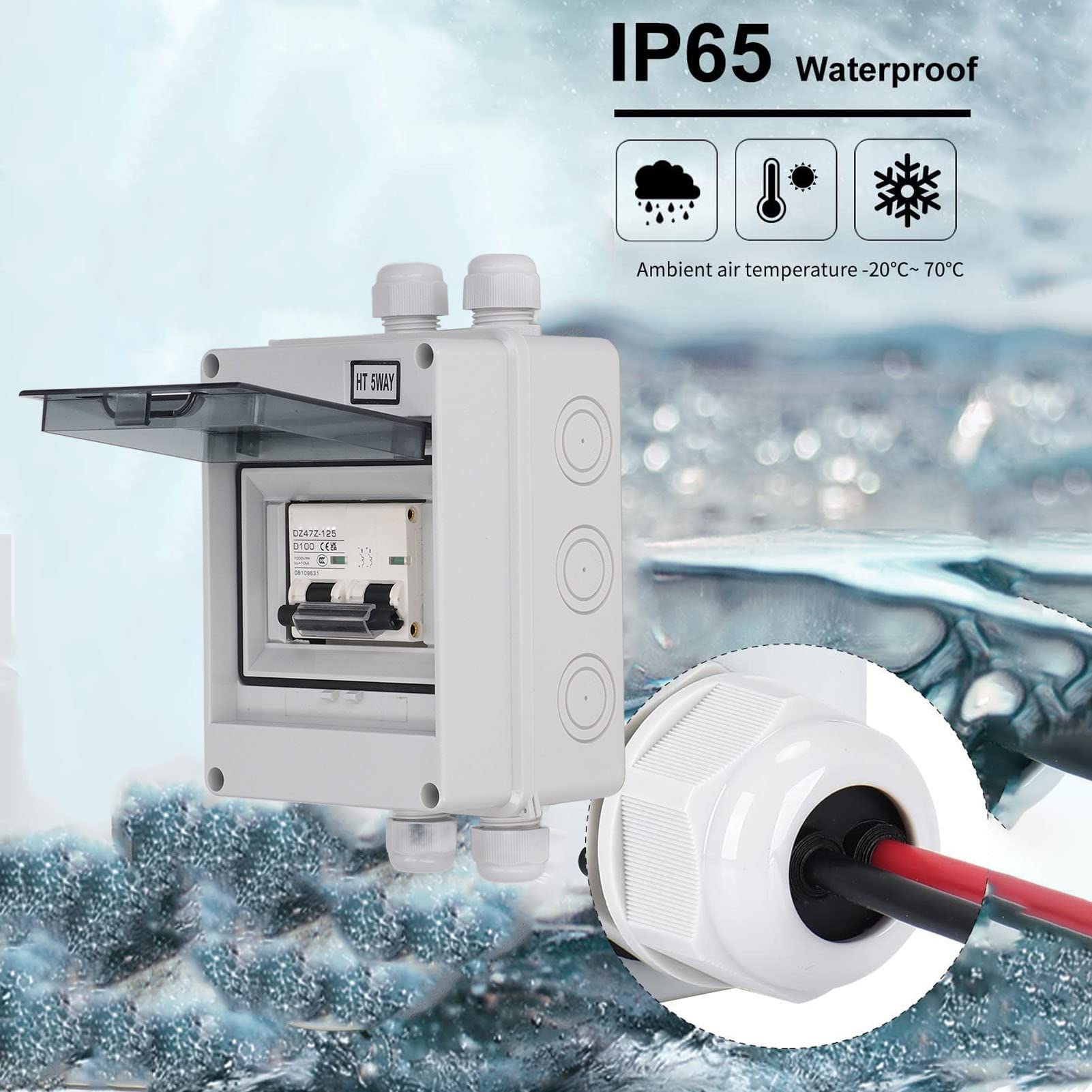 flexman Interruttore Automatico Miniaturizzato CC, Sezionatore Solare Impermeabile 2P CC 1000 V 100 A, Interruttori Automatici CC per Sistemi Fotovoltaici per Array Fotovoltaici RV