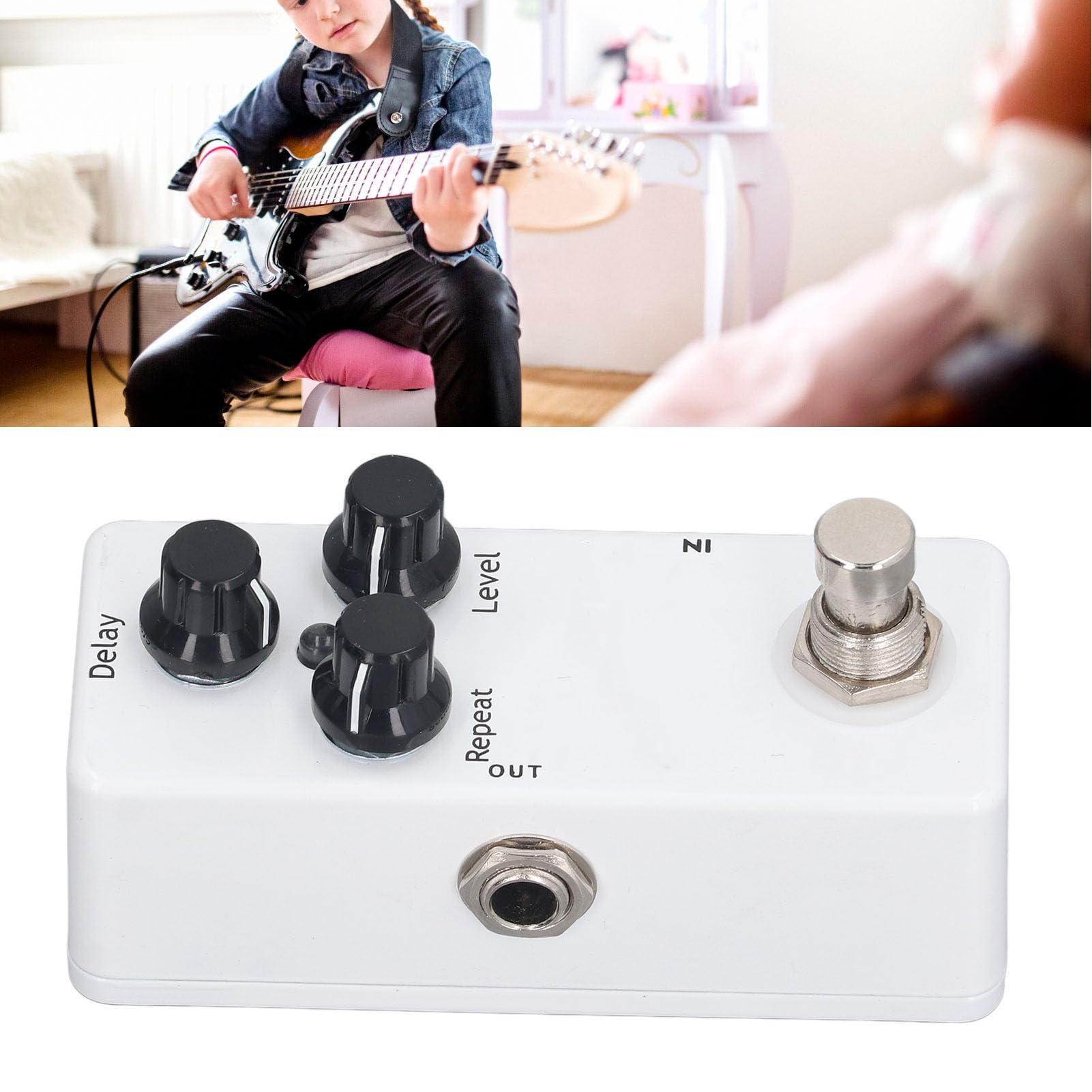 Pedał gitarowy SustVita Delay Effects ze wskaźnikiem stanu LED, szerokie ustawienia regulacji, 3 pokrętła opóźnienia/powtórzenia/poziomu, DC 9 V dla pedału gitary elektrycznej
