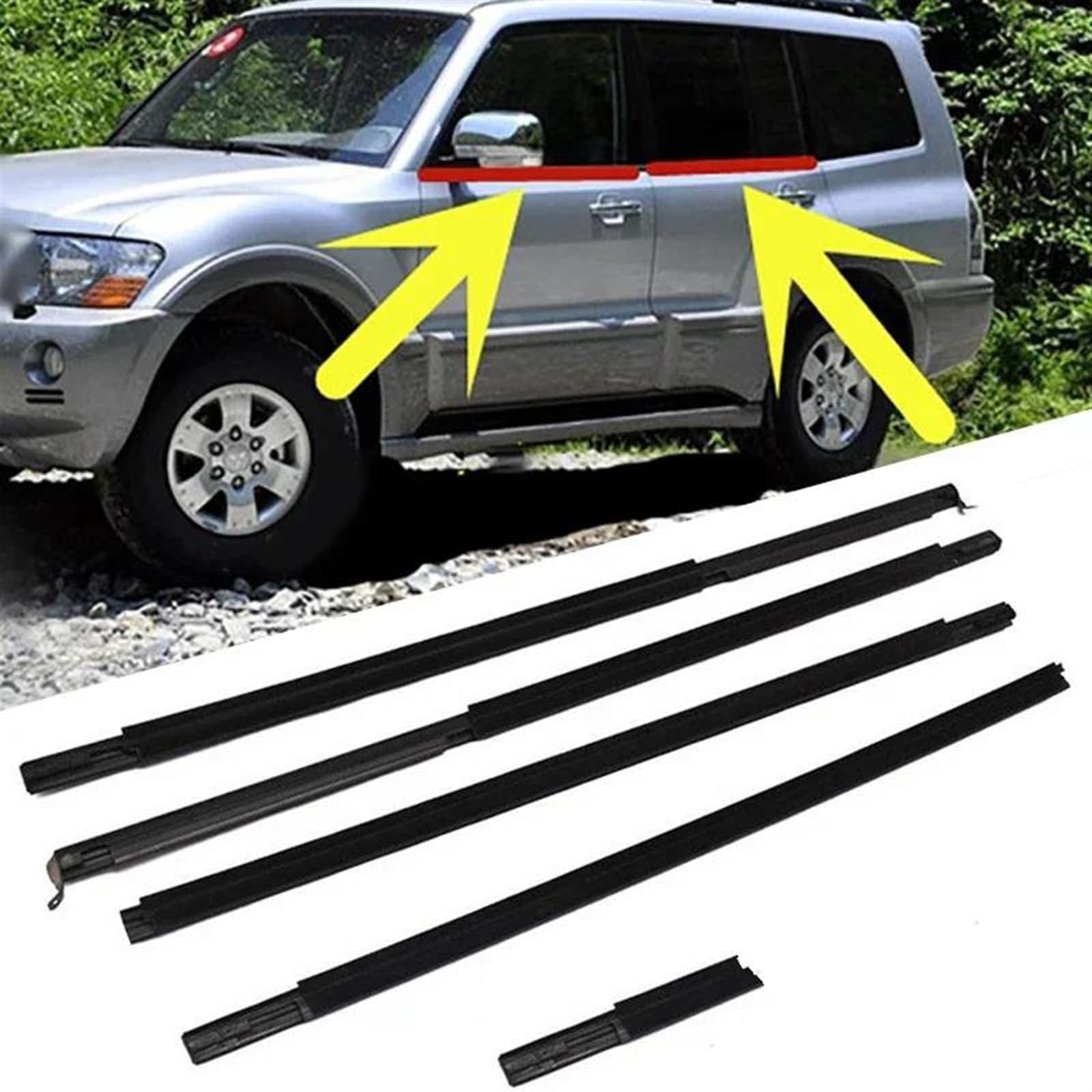 Guarnizione porta auto 4 pezzi Guarnizione finestrino auto guarnizione porta laterale esterna per Mitsubishi per Pajero per Montero V73 V93 V97 2000-2016