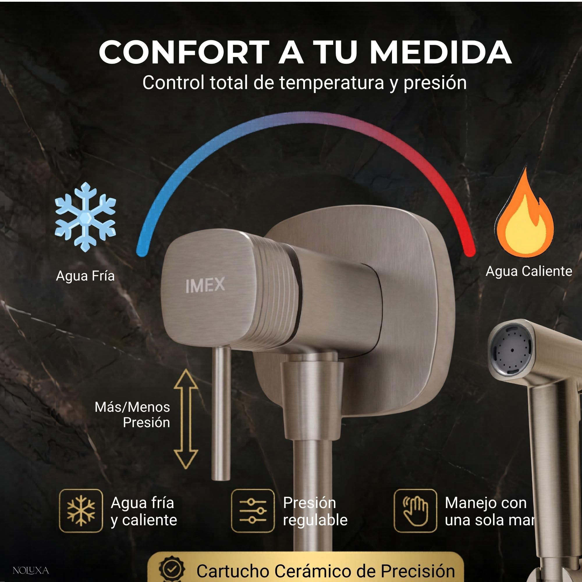 IMEX - Ducha Bidet Agua Fría y Caliente Color Níquel Cepillado | Grifo Bidet Empotrado para WC | Ducha Higiénica Monomando para Inodoro | Grifería Sustituto de Bidé | Serie Firenze