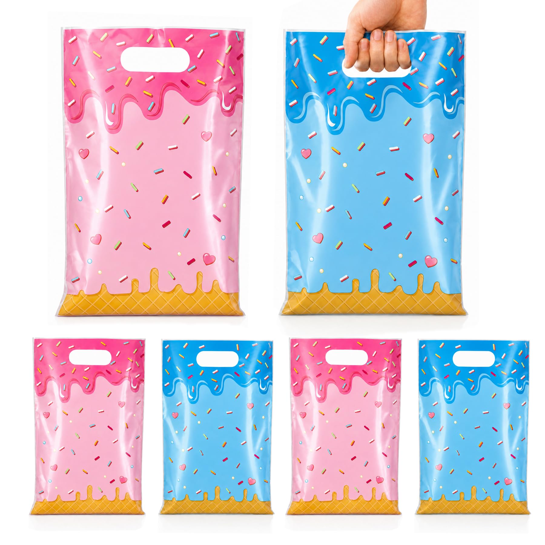 Mllcojun. 30pcs Ice Cream Party Favor Plastic Treat Bags,Ice Cream Candy Bag,4 Color Sprinkles Goodie Bag for Icecream Theme party decorations and Summer Birthday Party Supplies