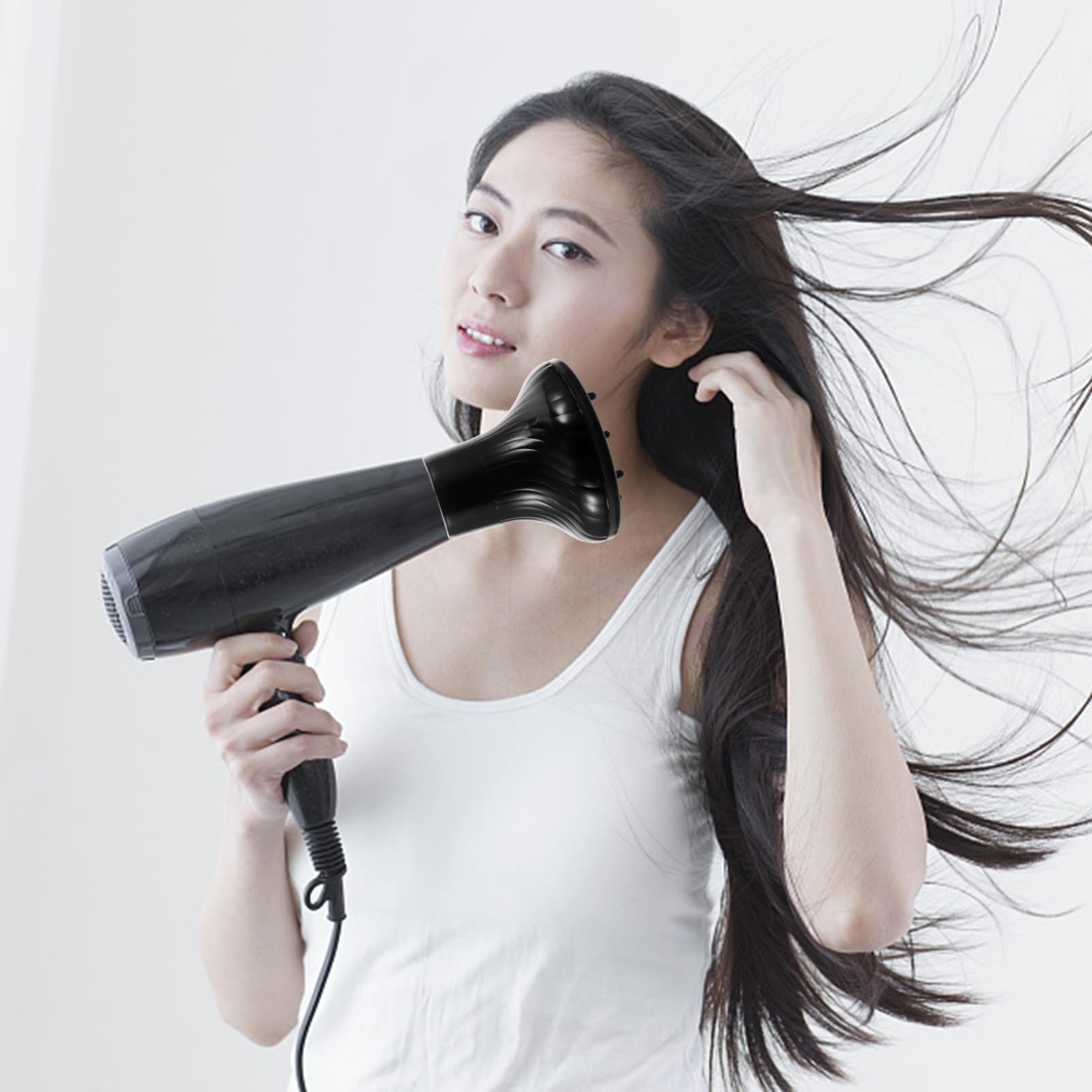 Healeved Diffusore per Asciugacapelli in Plastica Nero Flusso D'aria a 360 Gradi, Adatto per Diametro Uscita 4,2-4,8cm, per Casa e Salone Professionale