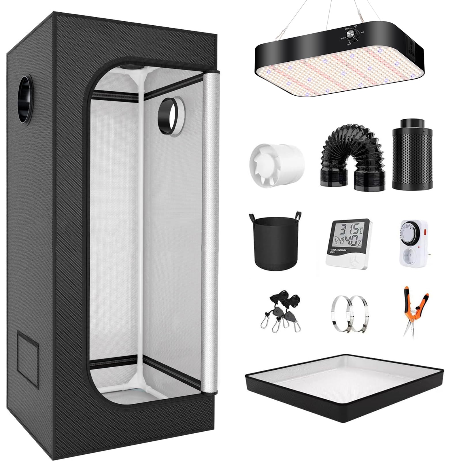 Kit de tente de culture – Tente de culture complète avec lumières DEL à intensité variable de 200 W à spectre complet – Idéal pour la croissance des plantes d'intérieur