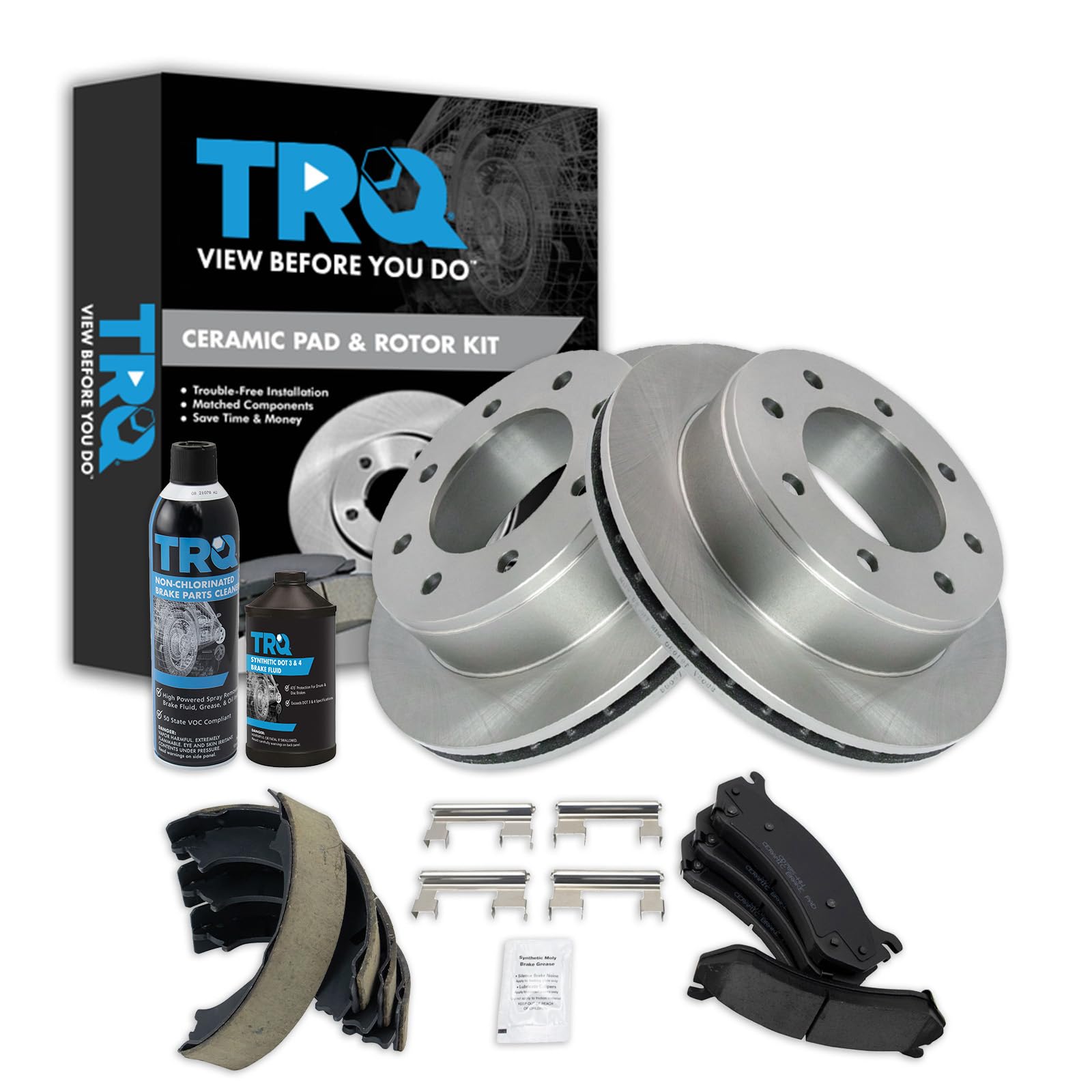 TRQ Rear Brake Pad &amp; Rotor Kit Compatible with 1999-2007 Chevrolet GMC 2003-2007 Hummer