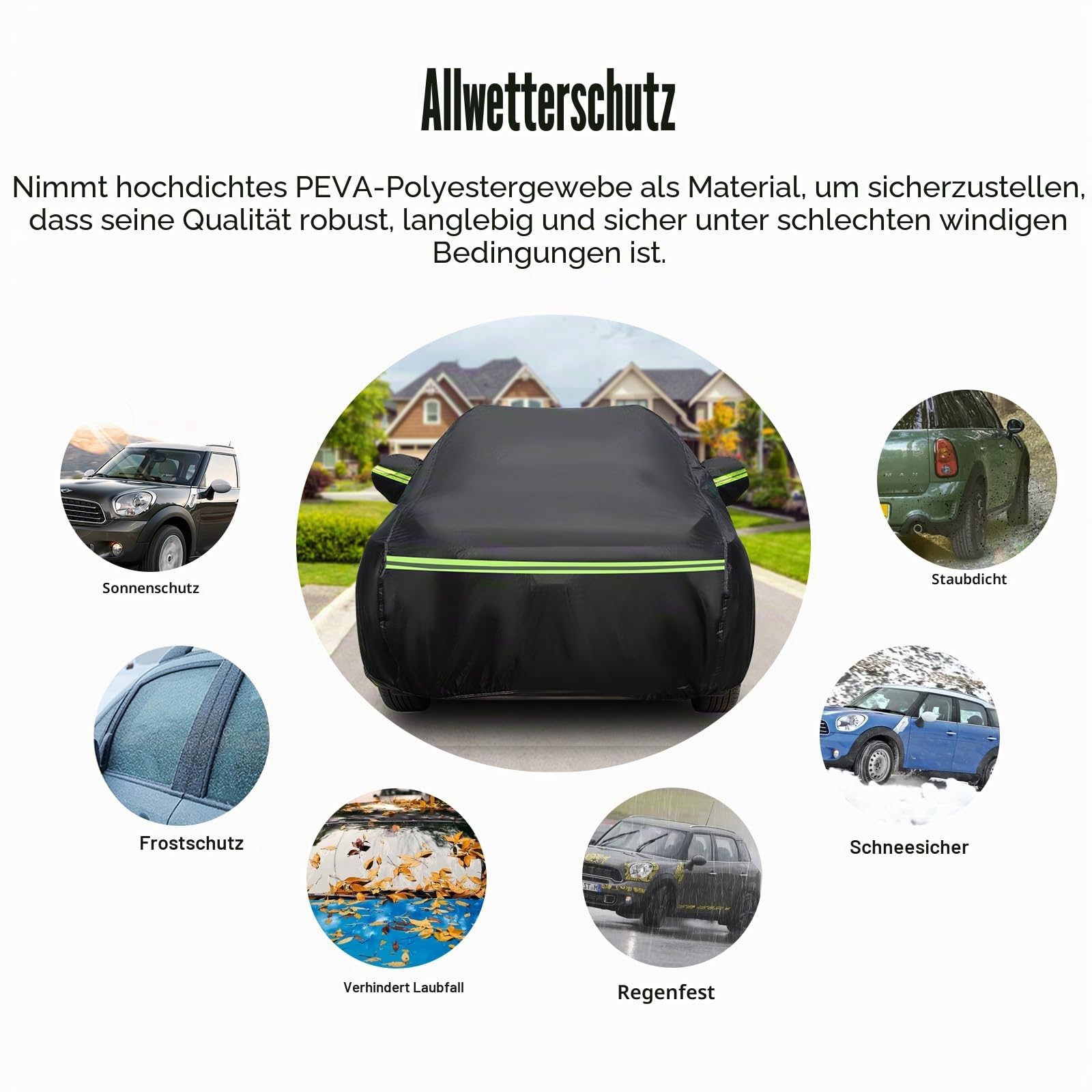 Vollgarage Autoabdeckung Ersatz für SEAT Ibiza 2008-2026, Schwarz | Autogarage Wasserdicht, Autoplane Ganzgarage Atmungsaktive Reflexionsstreifen, Sonne, Staub & Wetter