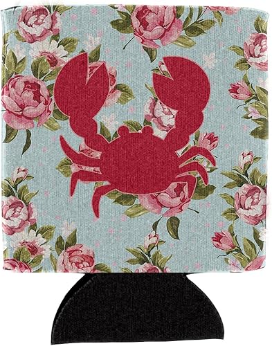 Caroline's Treasures BB1104-RS-BU-CC - Soporte para latas o botellas, diseño de cangrejo Shabby Chic con rosas azules, hielera azul, lavable,