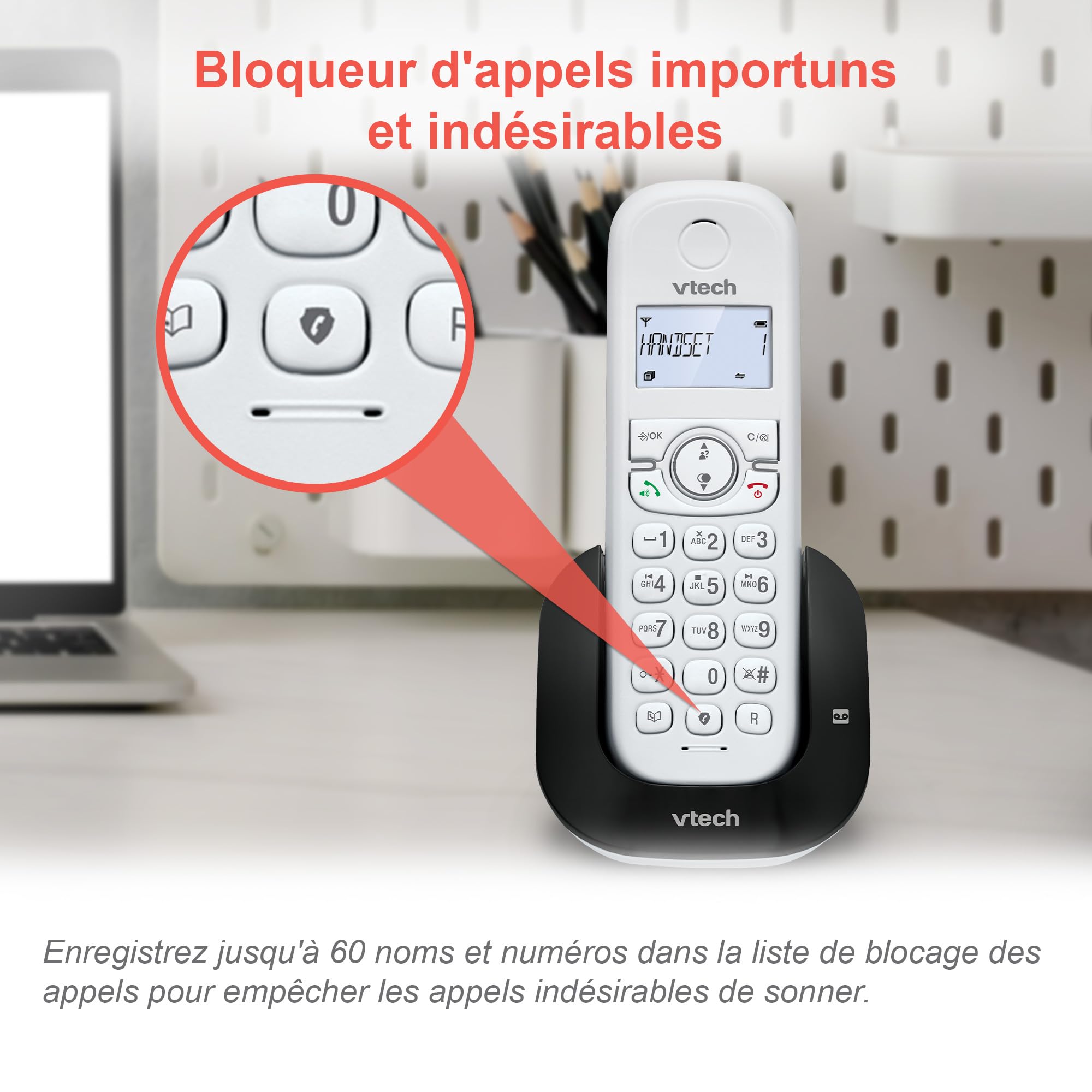 VTech CS1551 Bezprzewodowy telefon DECT z 2 słuchawkami z ładowarką, automatyczną sekretarką, blokadą połączeń, identyfikatorem dzwoniącym/połączenia oczekującego, głośnikiem, podświetlanym ekranem i