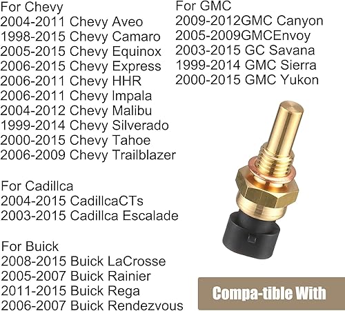 Miniatura 7 de Pack-1 Sensor de temperatura ECT para automóvil, reemplazo de sensor de temperatura de motor de metal resistente al agua, OEM #15404280 12191170