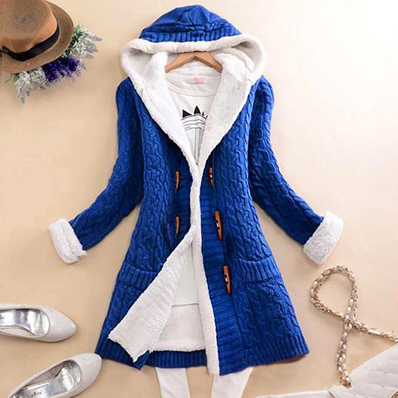 Frauen lässiger Strickknopf Langarm Dicke Cardigan mit Kleidung Schwarz Damen Damen Mantel Sommer