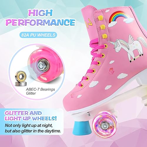 Miniatura 3 de LIKU Patines cuádruples para niñas y mujeres con luz de todas las ruedas, para interiores y exteriores, con cordones, divertido patinaje iluminador