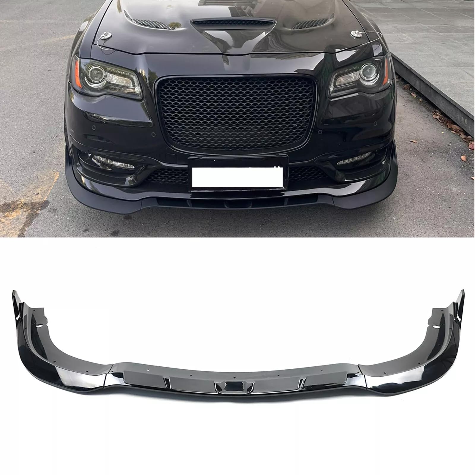 skkyoro Front Bumper Lip Splitter 3Pcs V3 Style Compatible with For Chrysler 300 C S SRT 2015-2023 (Glossy Black, SRT style)