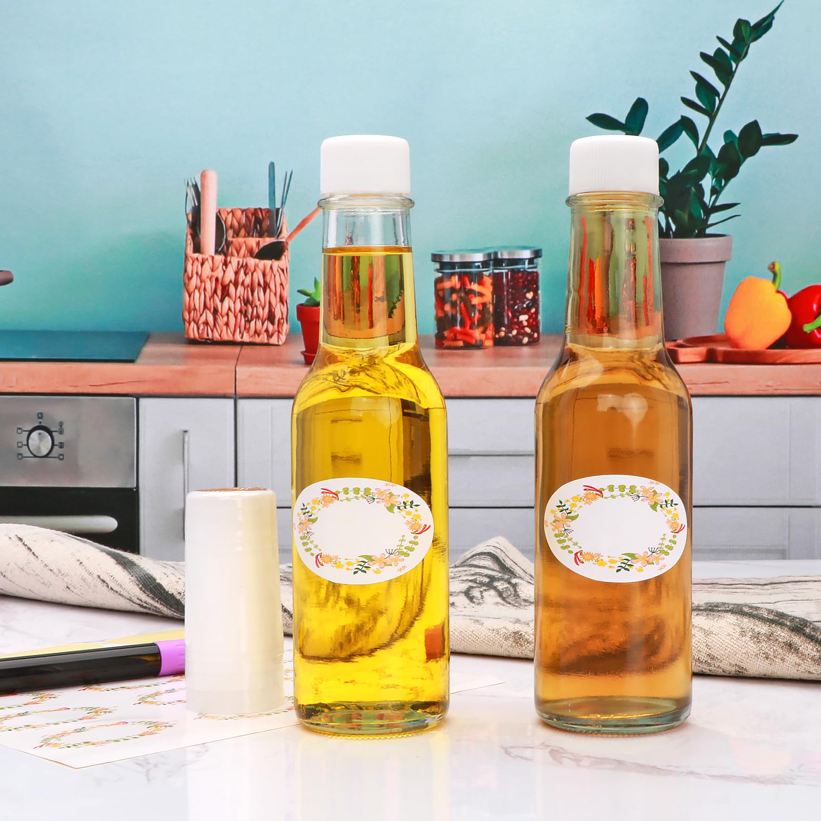 Bottiglia per salsa piccante da 141,7 ml, bottiglia in vetro con coperchio bianco, coperchio a vite a prova di perdite, confezione da 35, per olio, vodka, salsa, ketchup, tabasco, miele,