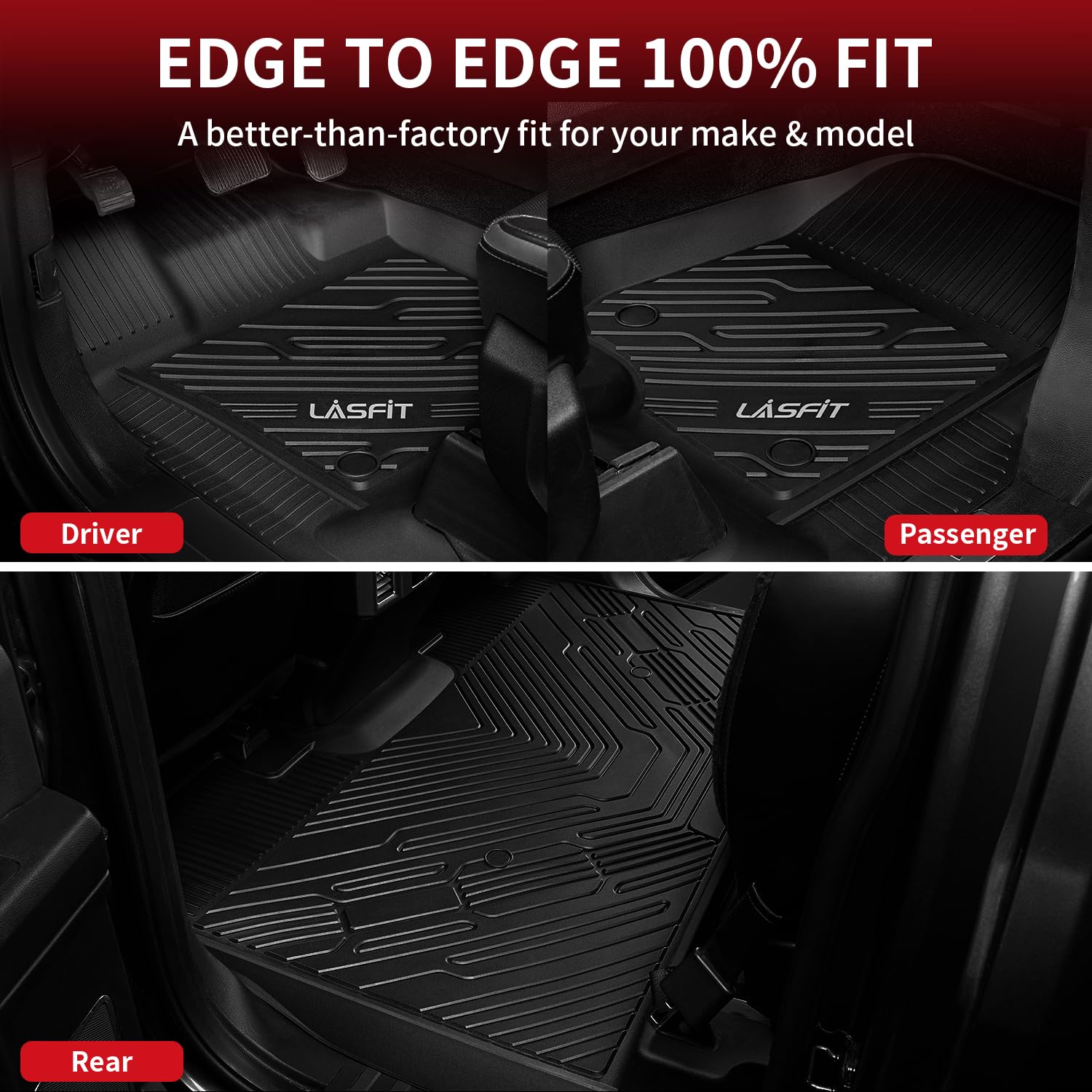 LASFIT 3D Floor Mats for Ford F-150 2015-2025 2026 | F150 Lightning 2022-2026 SuperCrew (Without Fold Flat Storage), Premium TPE All Weather Truck Liners for F150 Accessories, Non-Silp Heavy-Duty Mats - 5