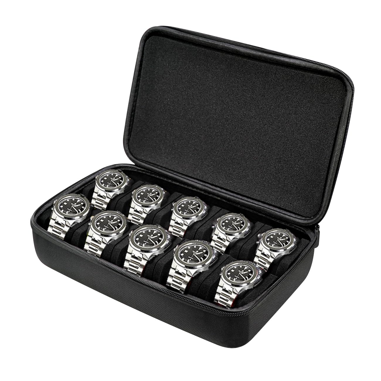 HVMBEUGOS Kai Tian Nylon Watch Box Hard Watch Storage for 8 Watches, Portable Zipper Watch Travel Case for Men and Women with Soft Compressible Foam Cushion