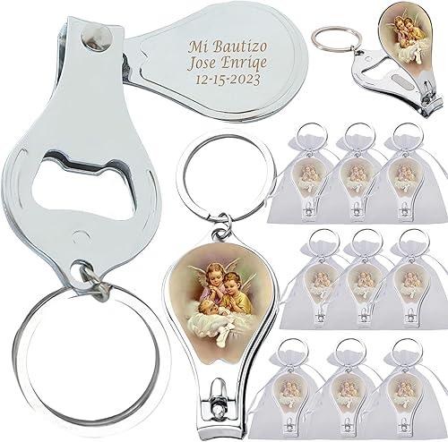 Llaveros de bautismo grabados personalizados 12 piezas Llavero con cortauñas y abridor de botellas de recuerdos para bebés niños y niñas regalo