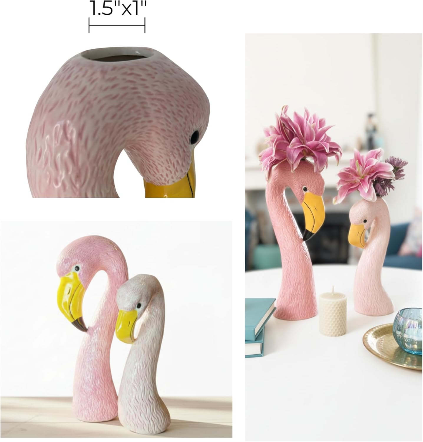 Ceramic Flamingo Vase Medium 10.5" Light Pastel Pink - Glossy Tropical Accent Piece for Flowers, Unique Home Decor, Maximalist Florida Decor