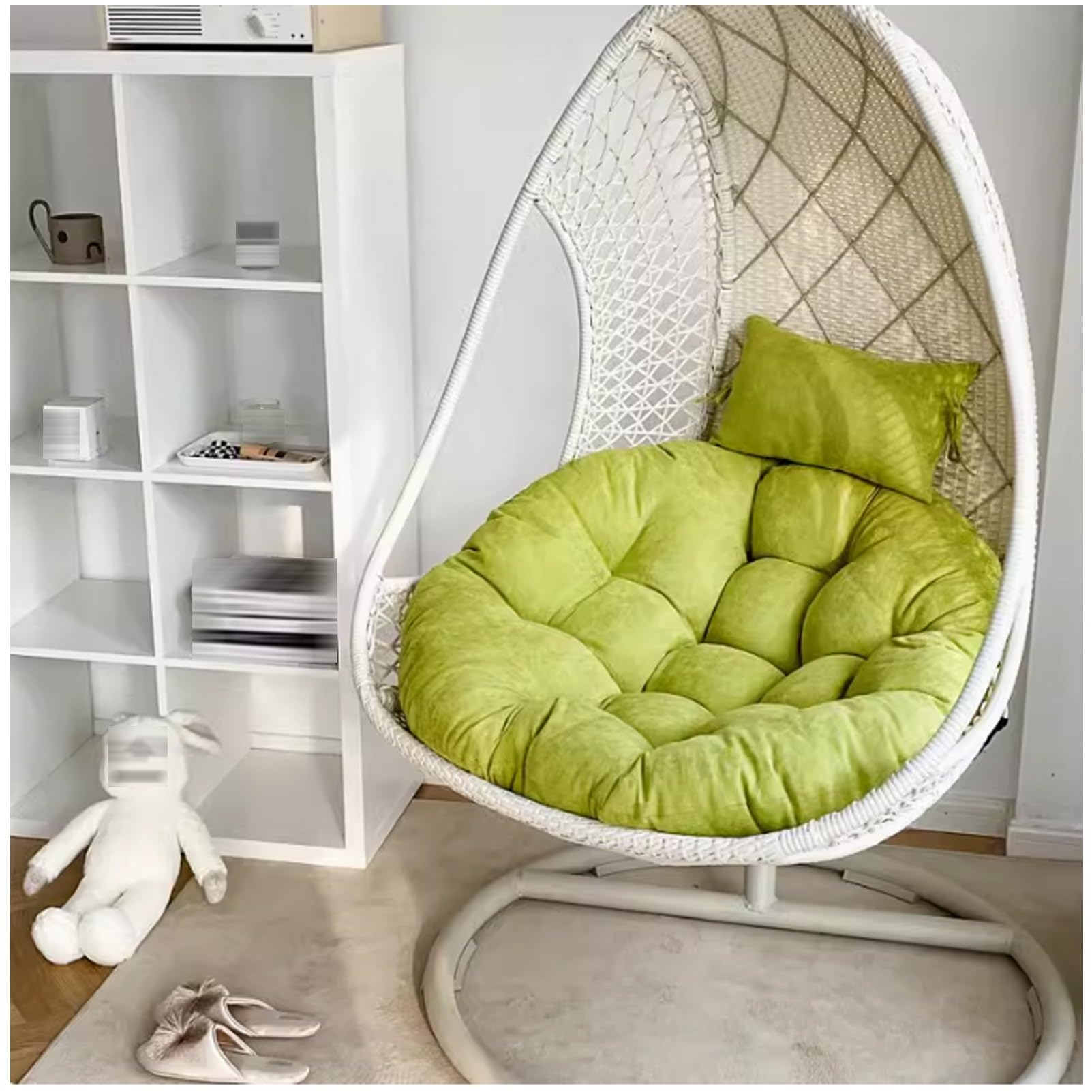 Meiiron Egg Chair Cushion with Oxford Cover, Patio Wicker Hanging Swing Chair Resistant Seat Pad Portable Foldable Seat Basket Cushions for Indoor Outdoor Patio Garden(Green)