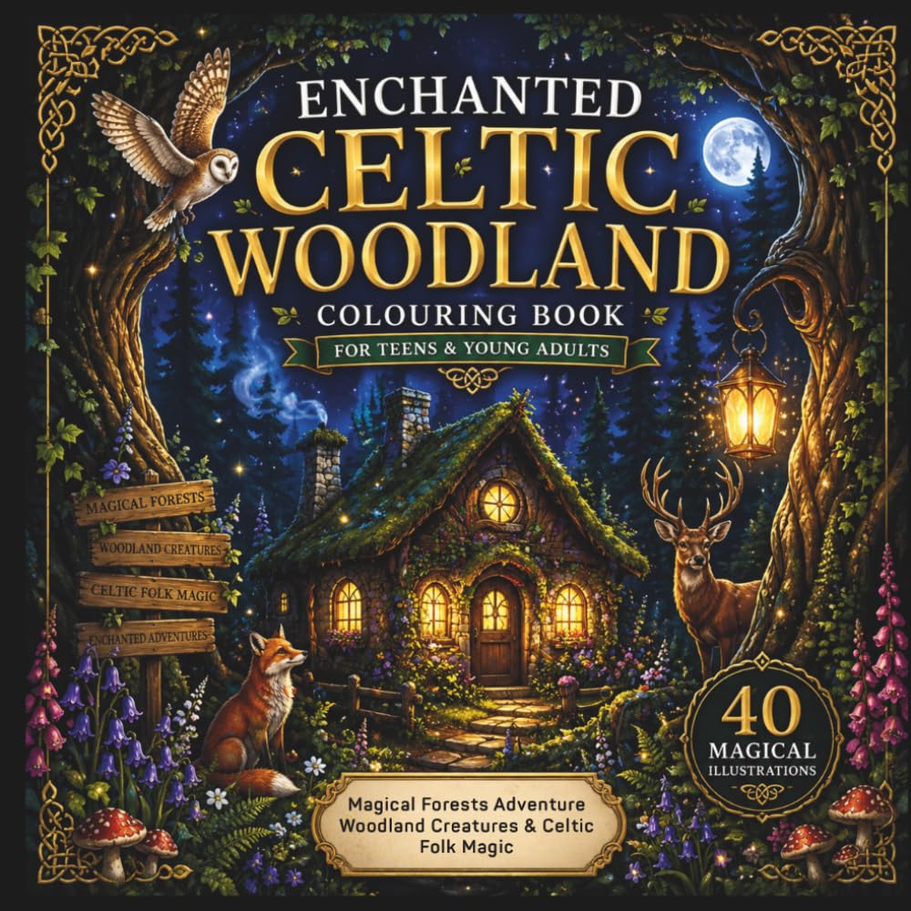 Enchanted Celtic Woodland Colouring Book for Teens & Young Adults: 40 Enchanting Illustrations of Magical Forests, Woodland Creatures, British ... (Whispers Dark Cottagecore Coloring Series)