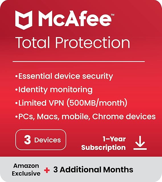 McAfee Total Protection 2023 | 3 Devices | 15 Month Subscription | Antivirus Software Includes Secure VPN, Password Manager, Dark Web Monitoring | Amazon Exclusive | Download