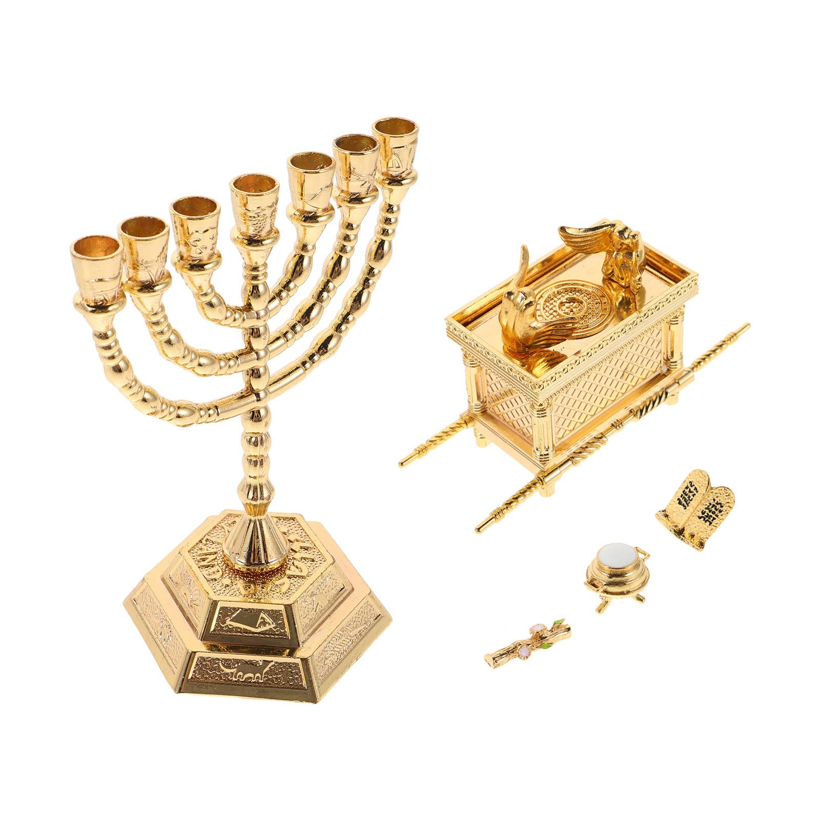 LIFKOME Religiöser Kerzenständer Menora aus Zinklegierung in Gold Biblische Skulptur mit Historischer Genauigkeit für Wohnzimmertisch und Spirituelle Tischdekoration