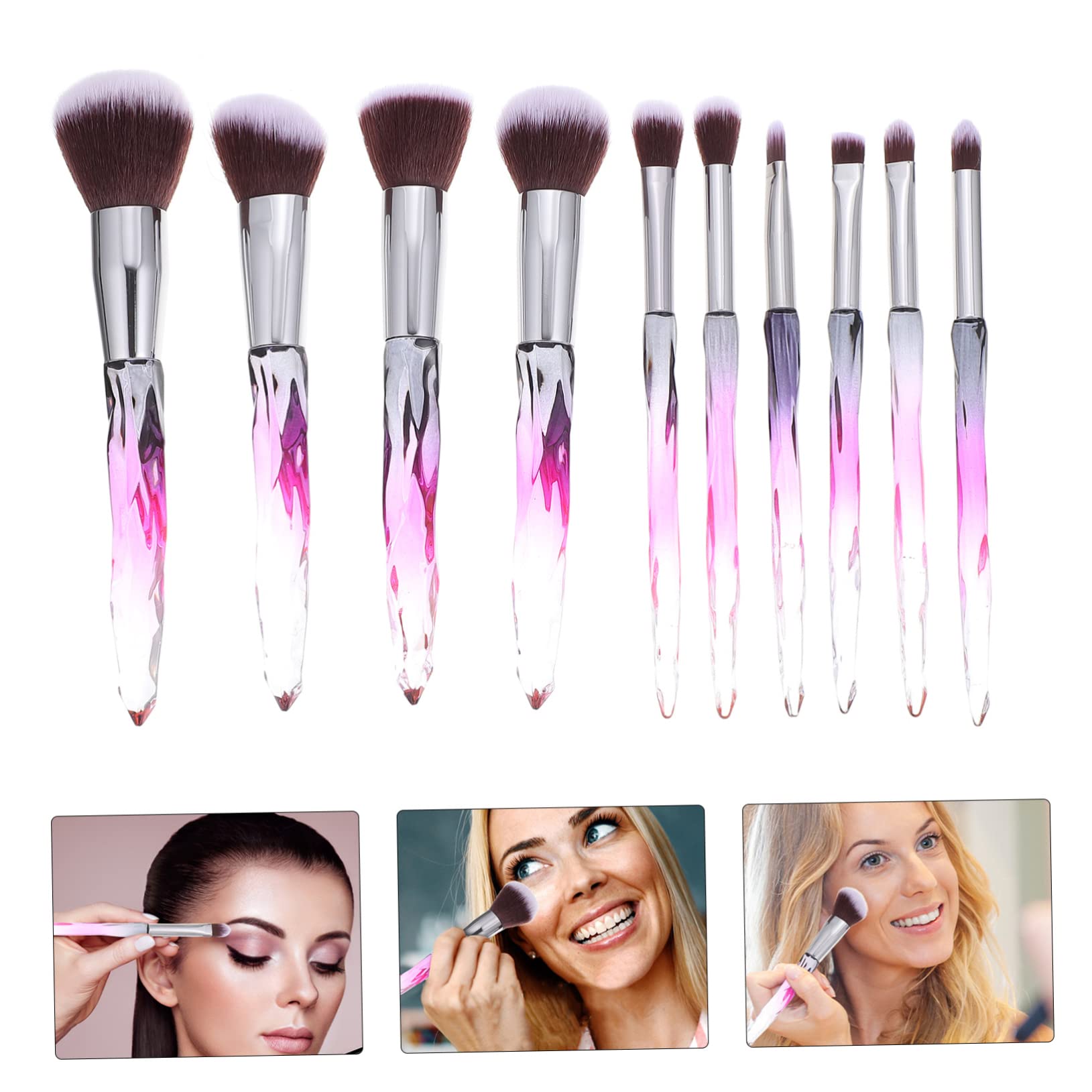 minkissy 20 Stk Make-up-pinsel Mit Kunststoffgriff Schminkpinsel Mit Kristallgriff Concealer Pinsel Make-up-pinsel-kit Für Foundation-pinsel Violett Kunststoff-griff Malen Reisen Diamant