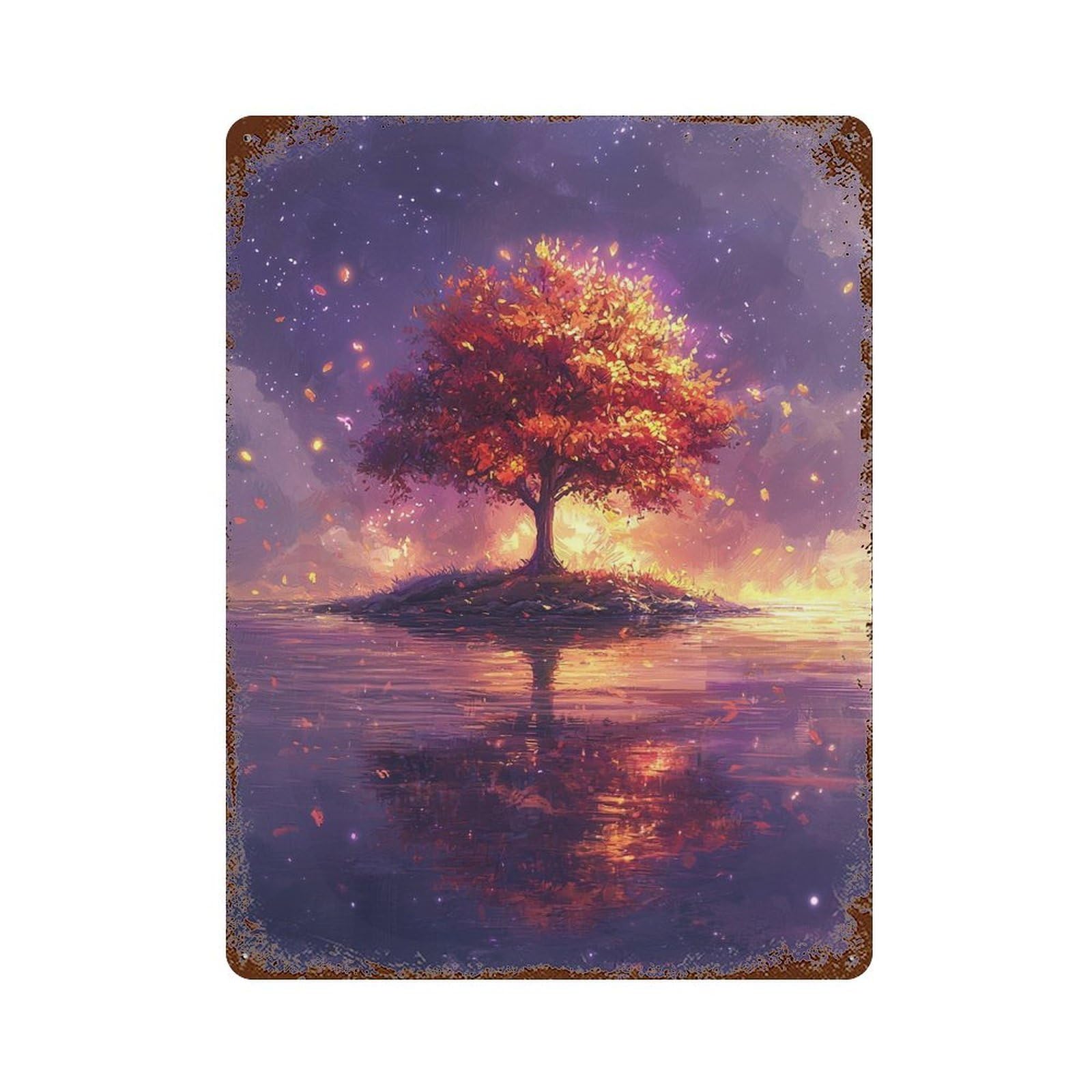Retro Metal Sign Autumnal Serenity Reflections 15.7"x11.8", Decorative Metal Wall Art for Pub, Kitchen And Man Cave Decor