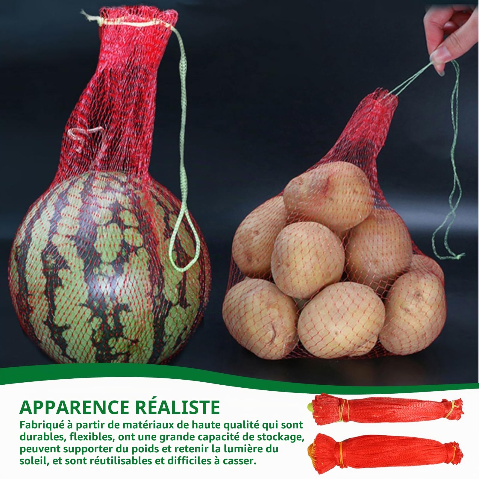 Lot de 100 hamacs melons pour treillis, sacs de support de pastèque de 45 cm, avec cordon de serrage, filets de melon robustes, réutilisables, pour treillis, culture de jardin vertical, Honeydew