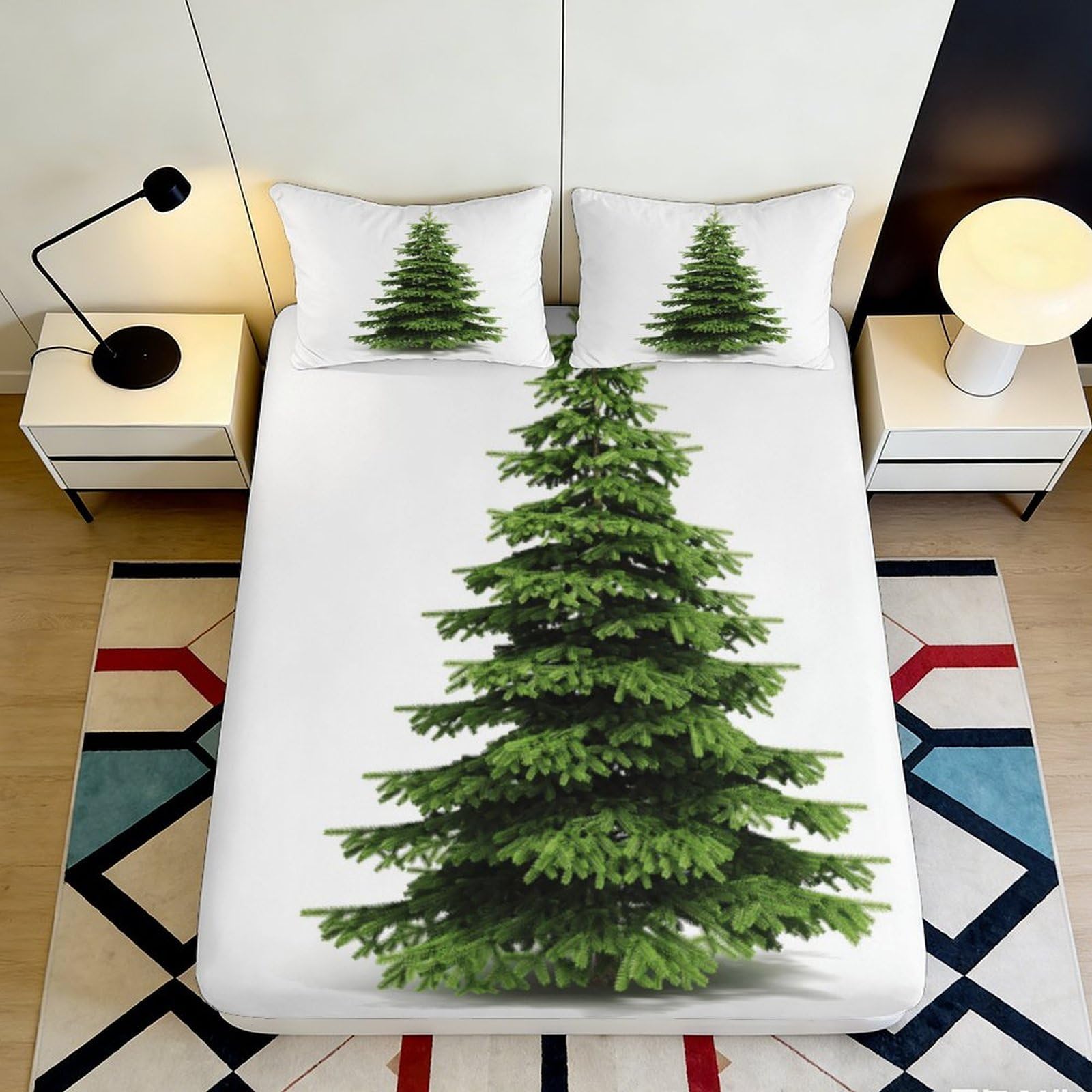 3D Printed Pine Tree Fitted Sheet Microfiber Soft Bed Cover Evergreen Forest Mattress Cover for Bedroom Guest Room Decor 90x200x25cm