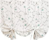 Vista 21 de VOGOL Cortinas bordadas de hojas, cenefas texturizadas de lino estilo rústico para ventana de cocina, patrón de hojas con bolsillo para barra