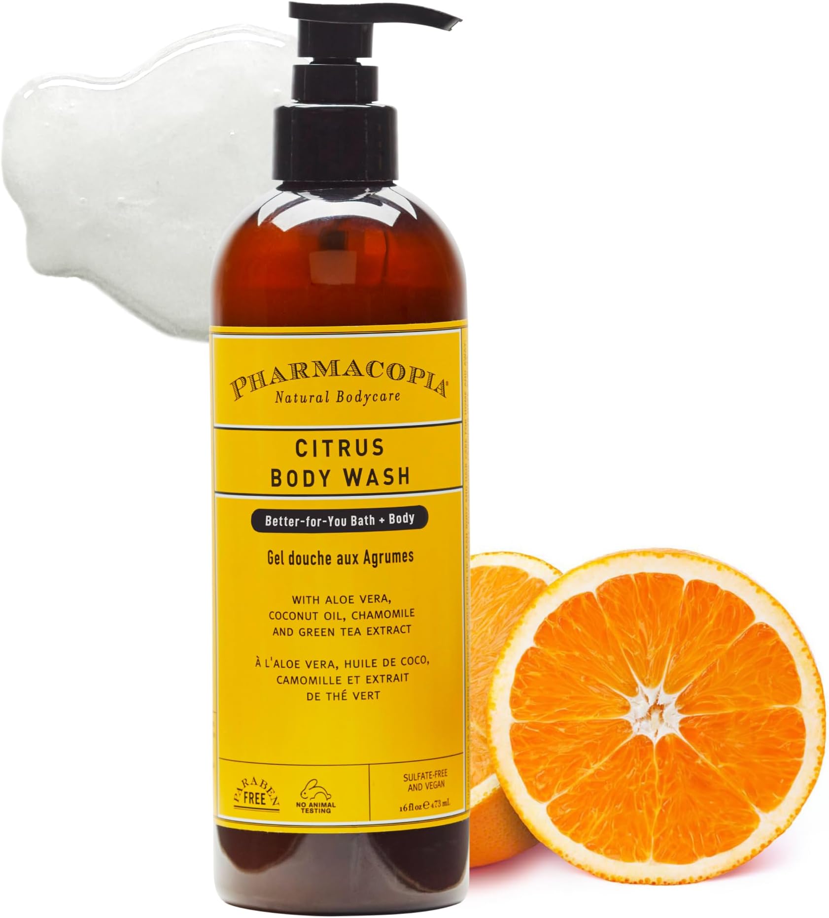 Citrus Body Wash - Natural Shower Gel, Moisturizing and Nourishing Body Cleanser - Infused with Organic Aloe Vera, Coconut Oil, and Green Tea Extract - Vegan and Cruelty-Free, 16 oz