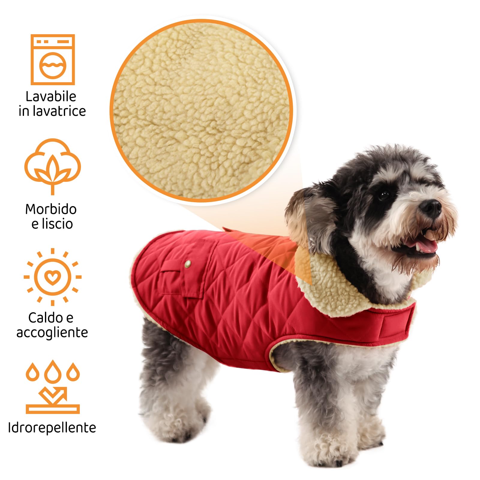 Queenmore Cappotto Caldo Impermeabile Per Cani, Giubbotto Invernale in Pile, Vestiti Per Bassotto Bulldog Francese Chihuahua, Rosso, M