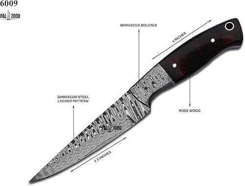 Miniatura 2 de PAL 2000 KNIVES Hecho a mano de acero de Damasco - Cuchillo con funda de cuero genuino - Nuevo patrón de hoja y mango - Borde afilado (6005)