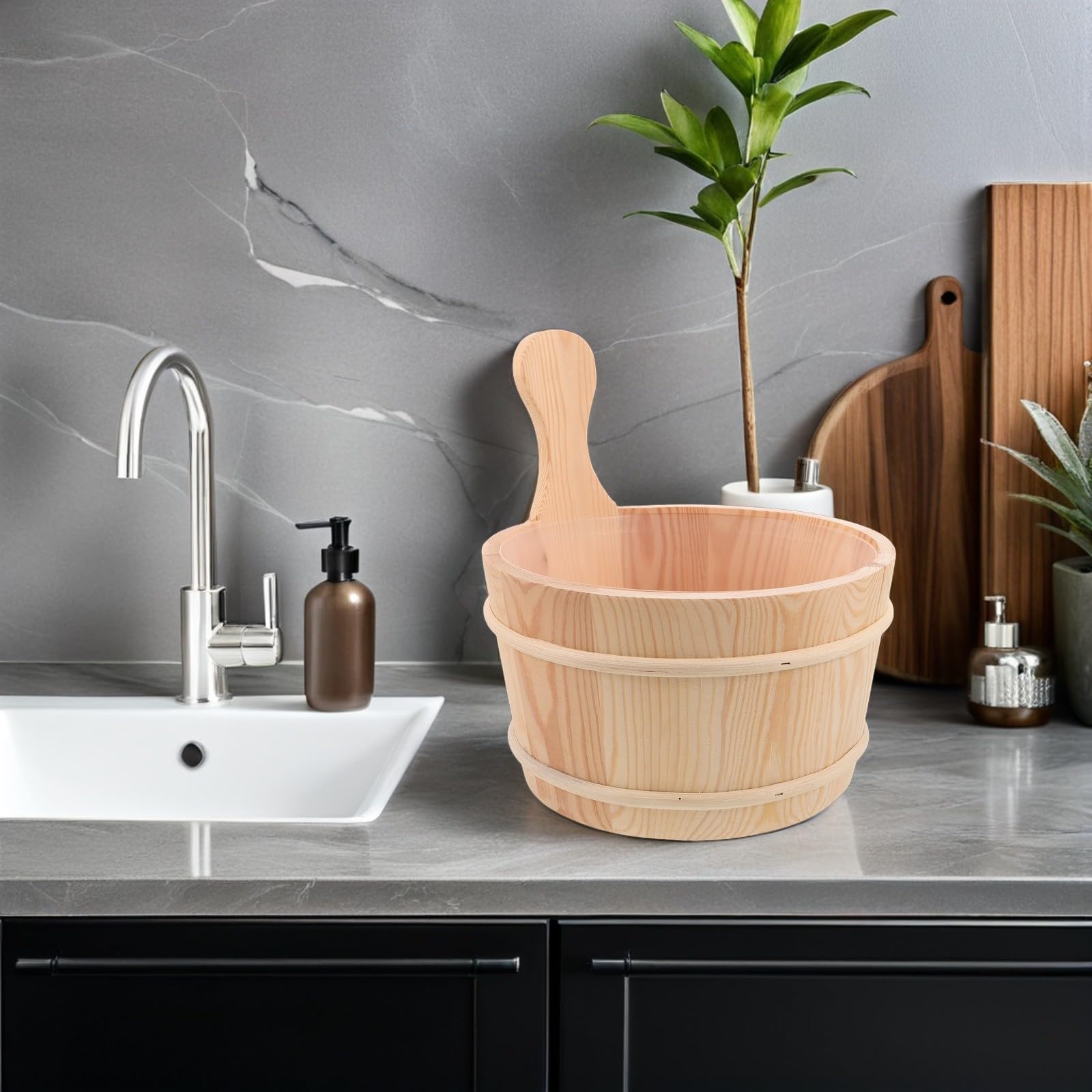 YARNOW Badeeimer 4l mit Ergonomischem Griff, 1 Satz für Sauna | Naturmaterial, Beige, Leicht zu Tragen mit Stabilem Henkel, Passend für Bad und Zuhause