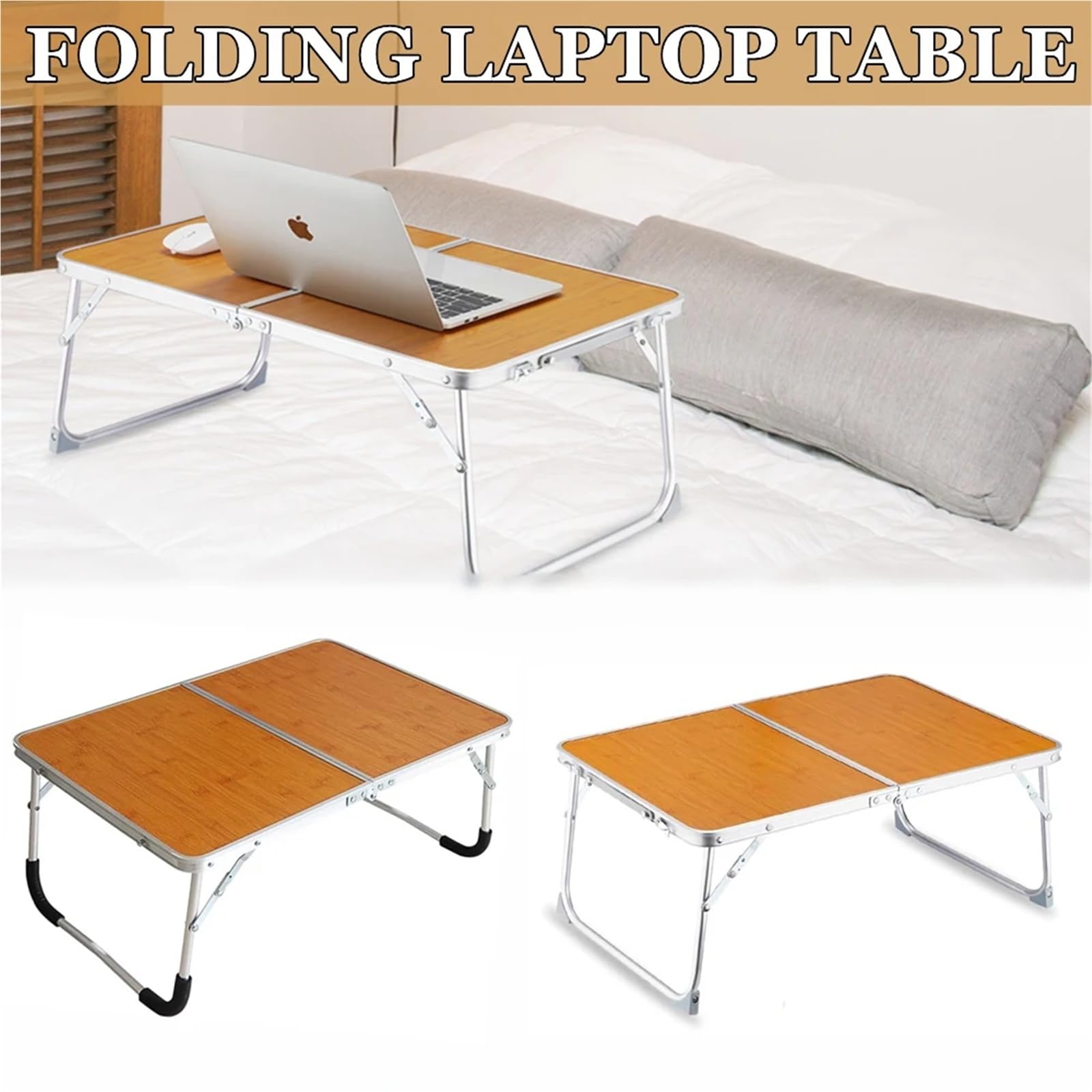 SDdPulse Vassoio portatile pieghevole per computer portatile, con mini tavolo in piedi per studio, lavoro, mangiare e campeggio, design versatile bianco con piedini in plastica