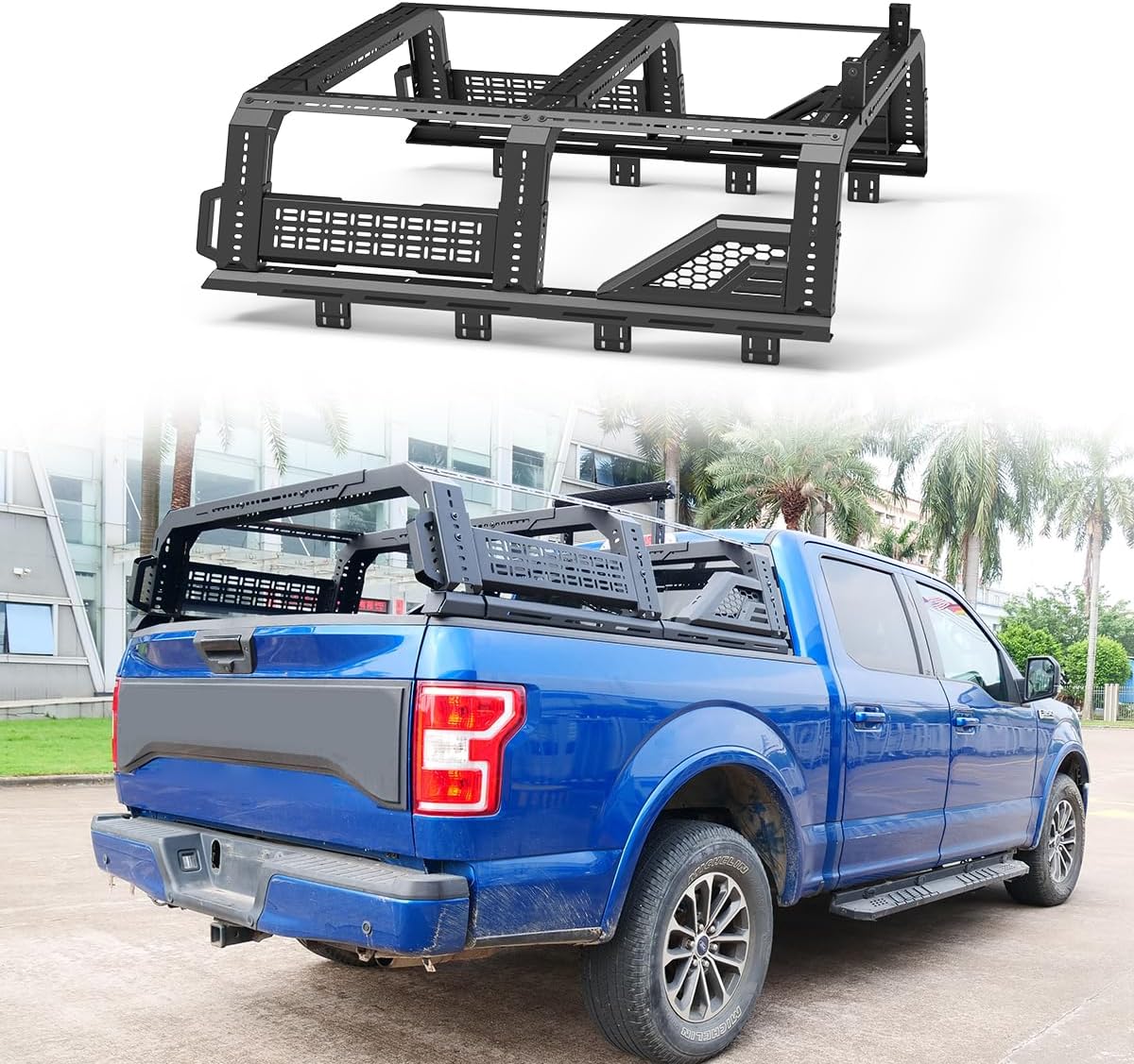 CPW Full-Size Pickup Sport Roll Bar Fit For Tundra/Ford, Adjustable Sport Chase Rack Roll Bar Fit For Dodge Ram/Nissan, Modular Overland Bed Rack Fit For Chevy Silverado/GMC Sierra with Molle Panel
