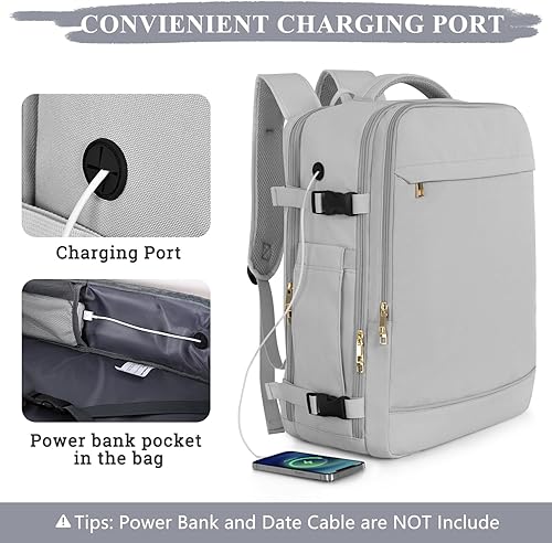 Miniatura 8 de Sinaliy Mochila de viaje grande para mujeres y hombres, mochila de transporte aprobada por vuelo de 40L, Gris, Mochilas de viaje
