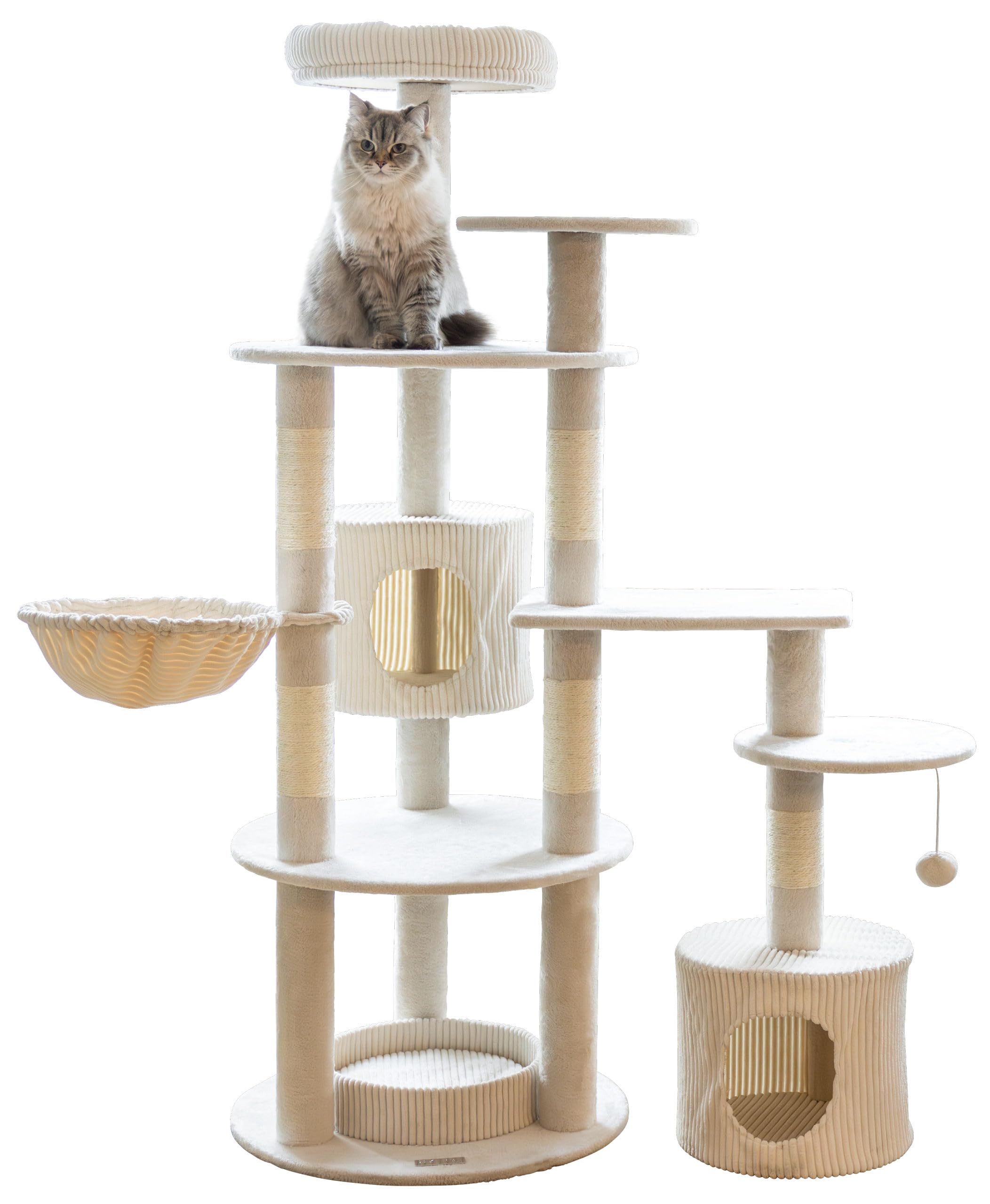 Kebl Pet Annika Poste rascador para Gatos, Moderno Poste rascador, Poste de sisal para el Cuidado de Las Garras, para hogares con Varios Gatos, Tumbonas y Pelota de Juego, Beige, 164 cm