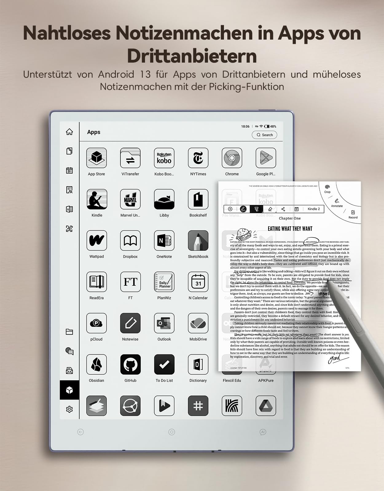 VIWOODS Aufgerüstetes Bundle mit AiPaper, Stylus Pro und 5 Spitzen, Carta 1300 AI E Ink Tablet, 10,65'' 300PPI Elektronisches Notizbuch mit Stift, Ultradünn 4,5mm, Leicht 370g, 128GB Notizgerät