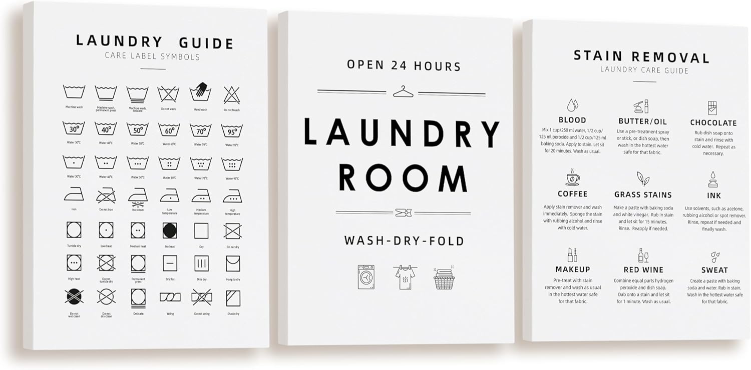 BIWSHA Laundry Room Wall Art Print, Laundry Symbols Wall Decor, Laundry Care Symbols Guide Sign, Laundry Room Decor 11x14 Inch